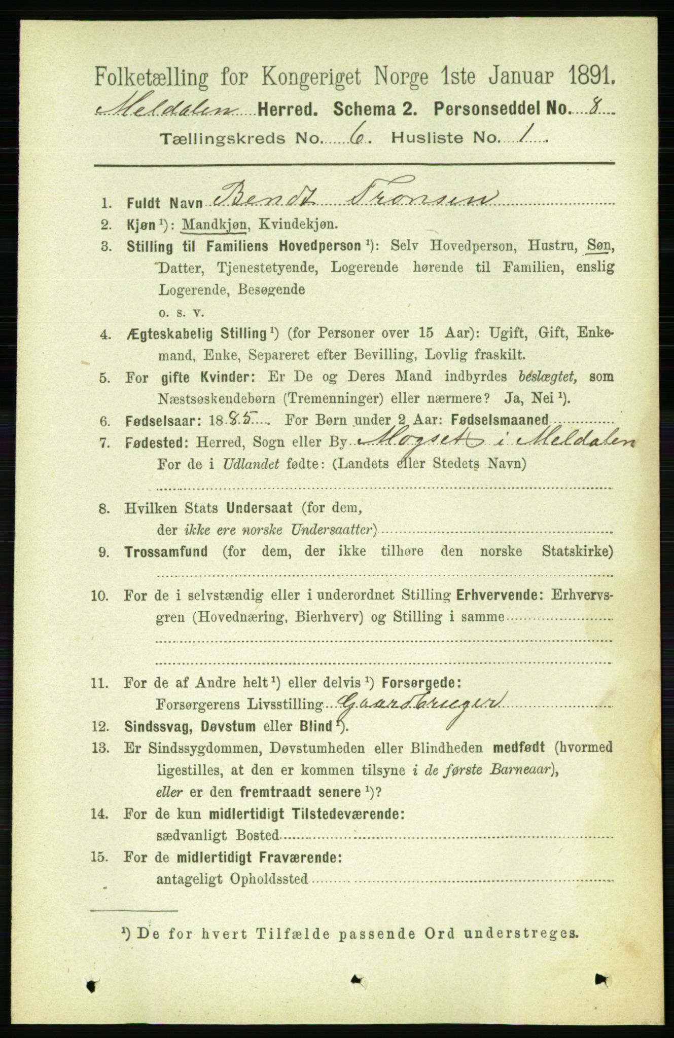 RA, 1891 census for 1636 Meldal, 1891, p. 2876