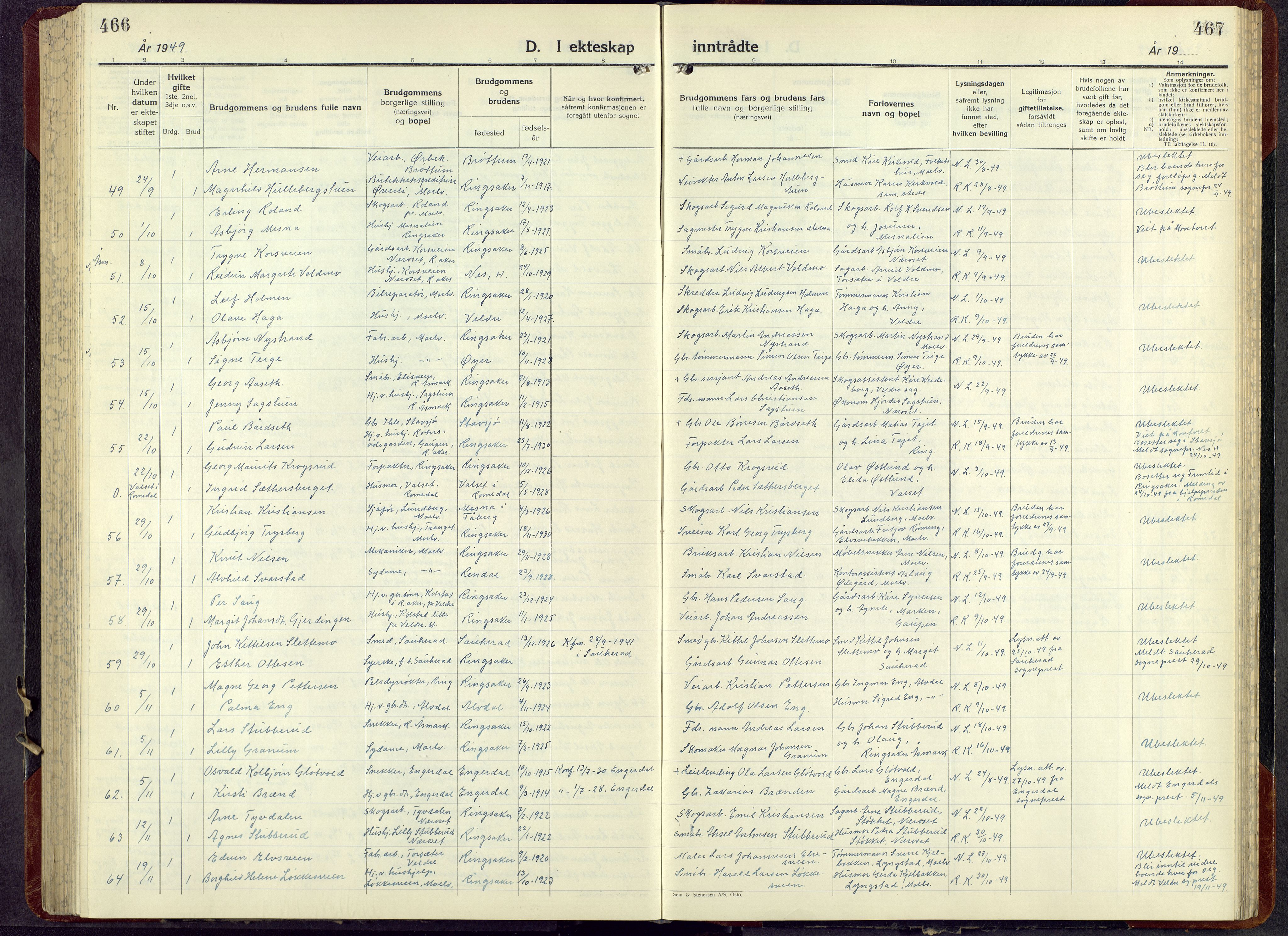 Ringsaker prestekontor, AV/SAH-PREST-014/L/La/L0021: Parish register (copy) no. 21, 1947-1956, p. 467