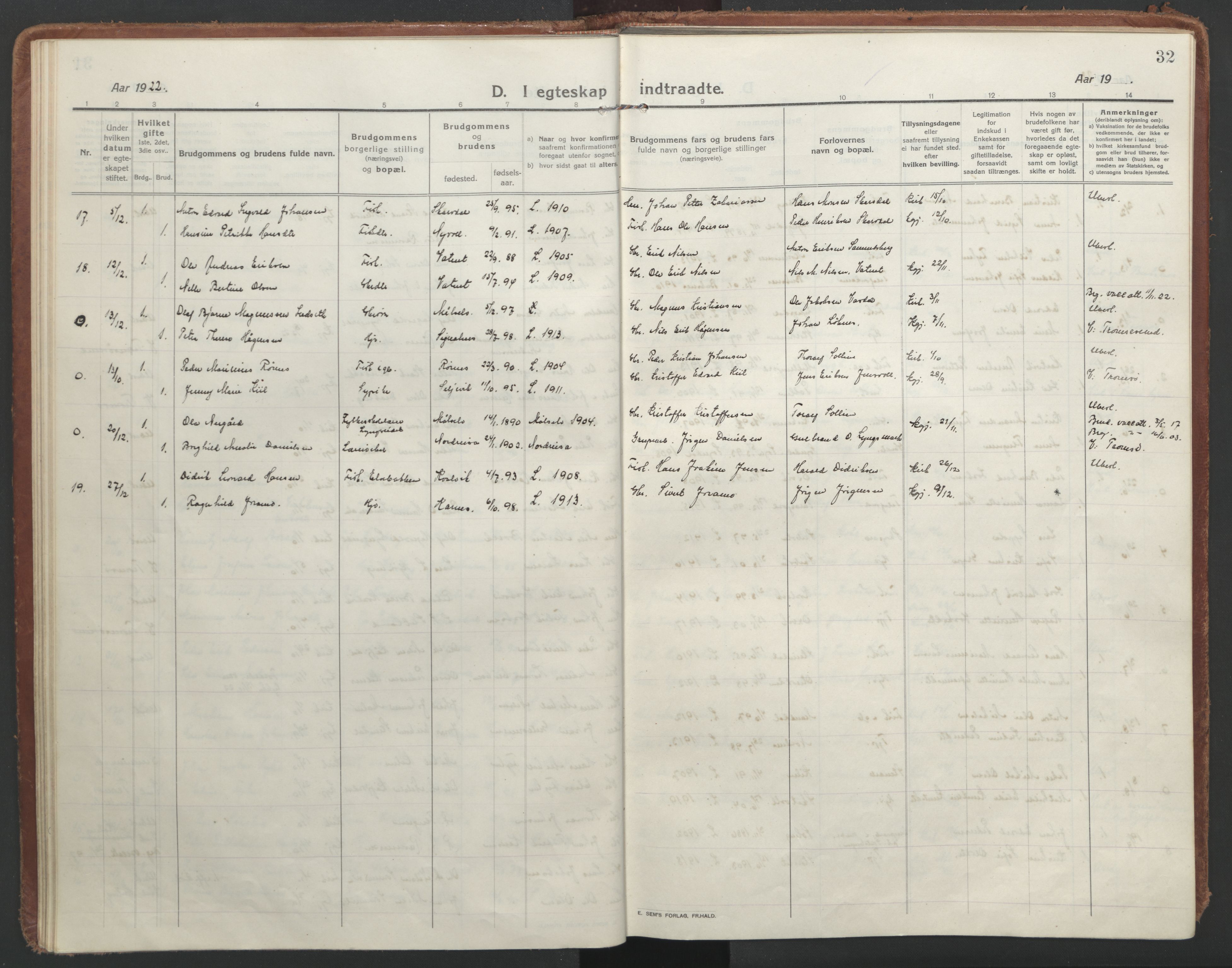 Lyngen sokneprestembete, AV/SATØ-S-1289/H/He/Hea/L0013kirke: Parish register (official) no. 13, 1914-1923, p. 32