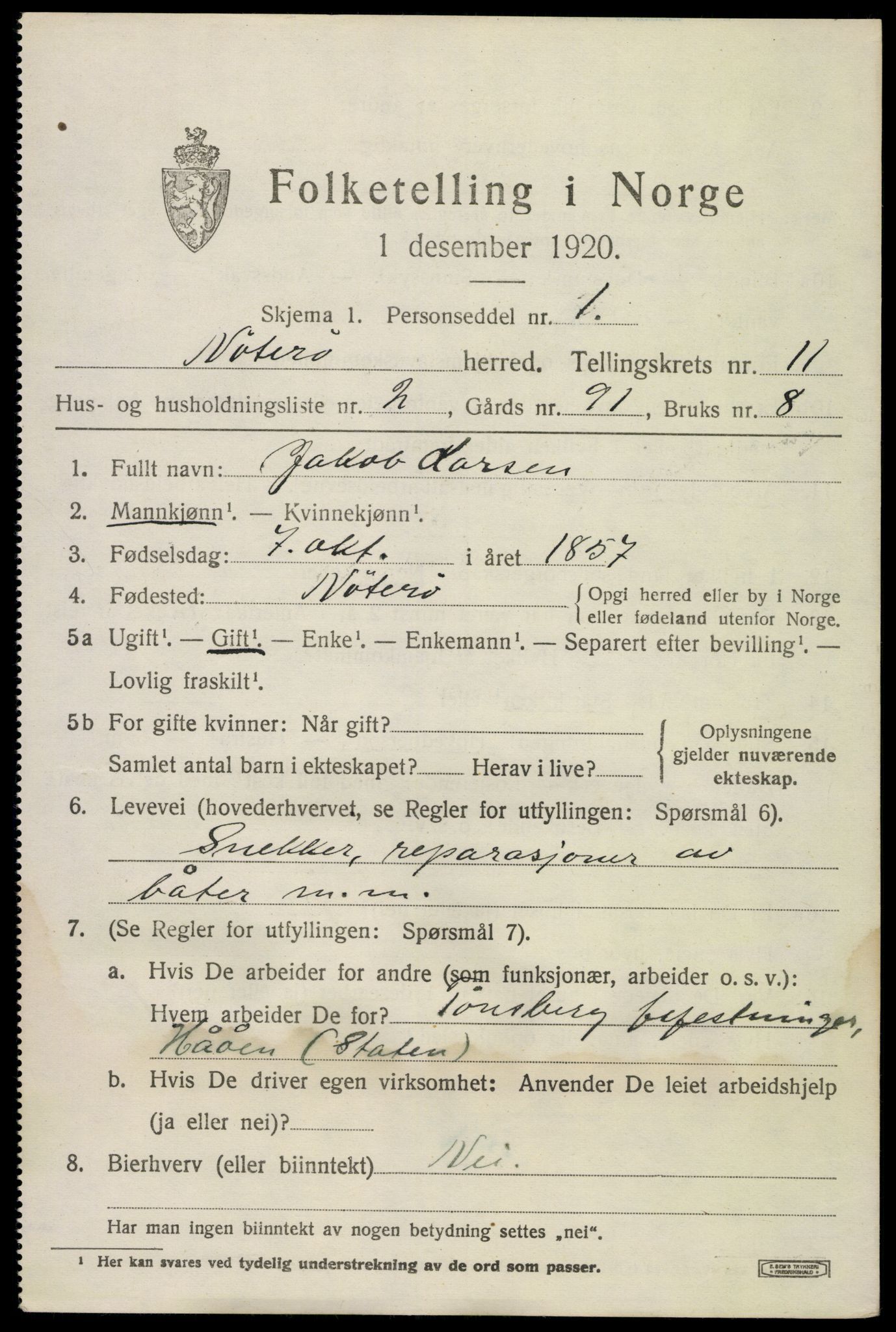 SAKO, 1920 census for Nøtterøy, 1920, p. 13579