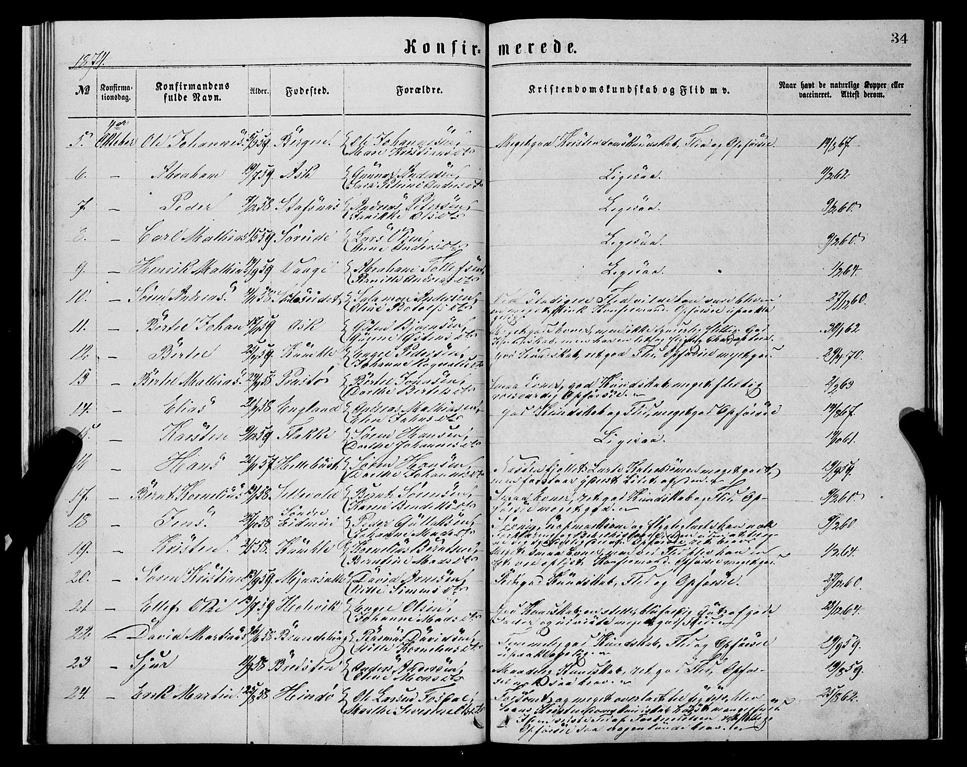 Askvoll sokneprestembete, SAB/A-79501/H/Haa/Haaa/L0013: Parish register (official) no. A 13, 1865-1878, p. 34