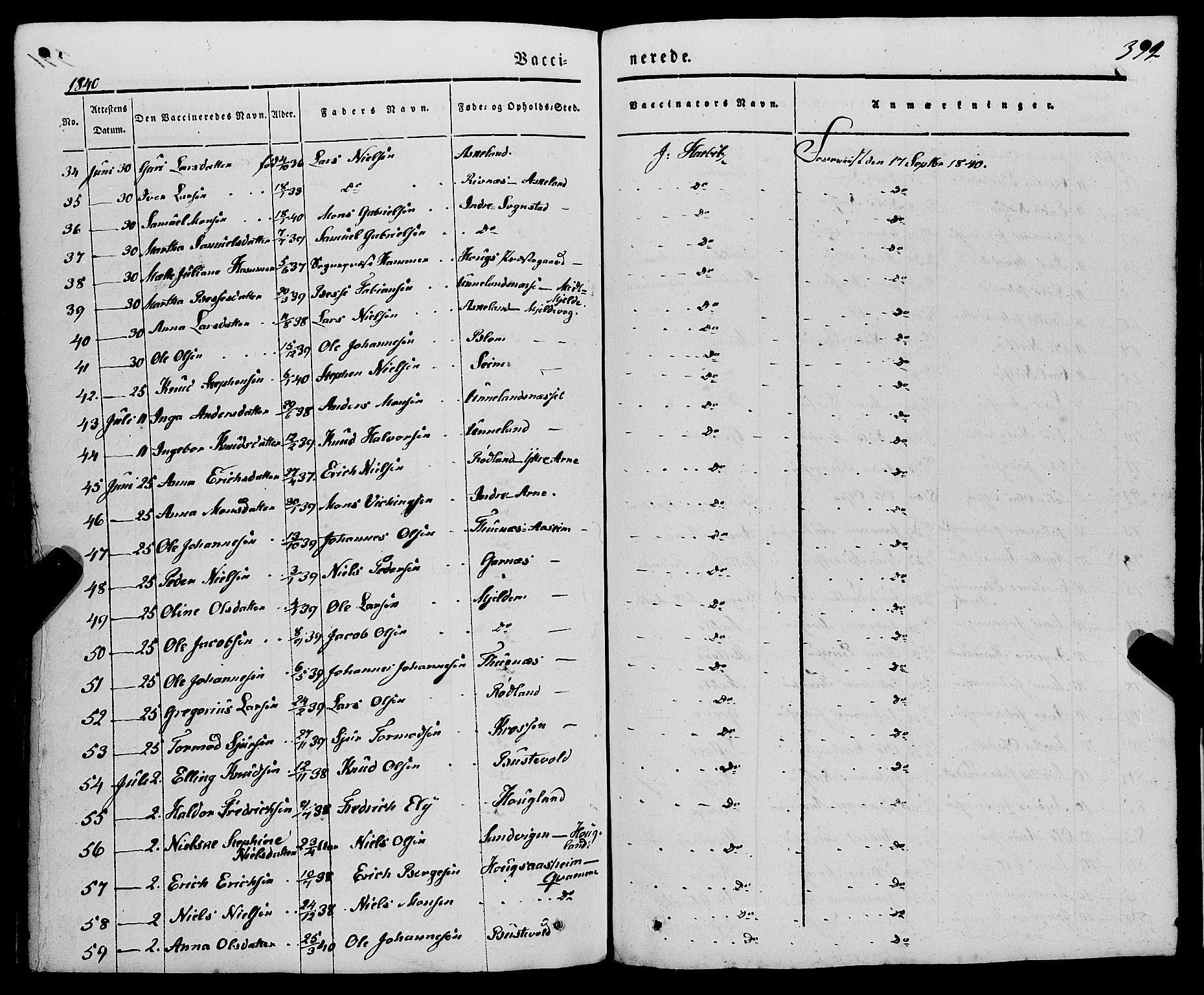 Haus sokneprestembete, AV/SAB-A-75601/H/Haa: Parish register (official) no. A 15, 1838-1847, p. 392