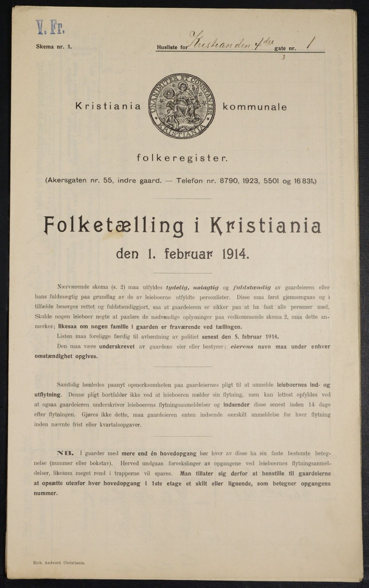 OBA, Municipal Census 1914 for Kristiania, 1914, p. 54057