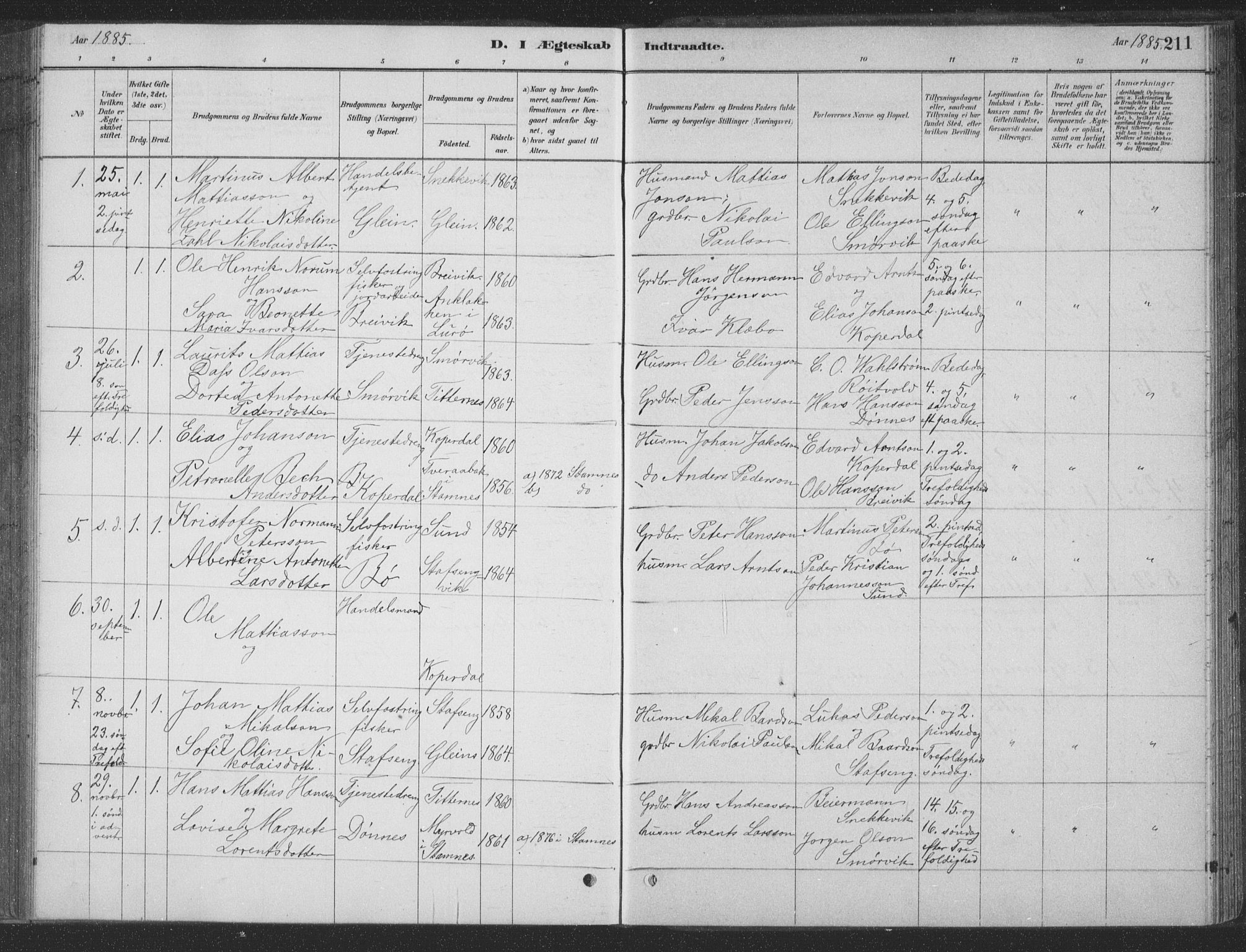 Ministerialprotokoller, klokkerbøker og fødselsregistre - Nordland, SAT/A-1459/835/L0532: Parish register (copy) no. 835C04, 1880-1905, p. 211