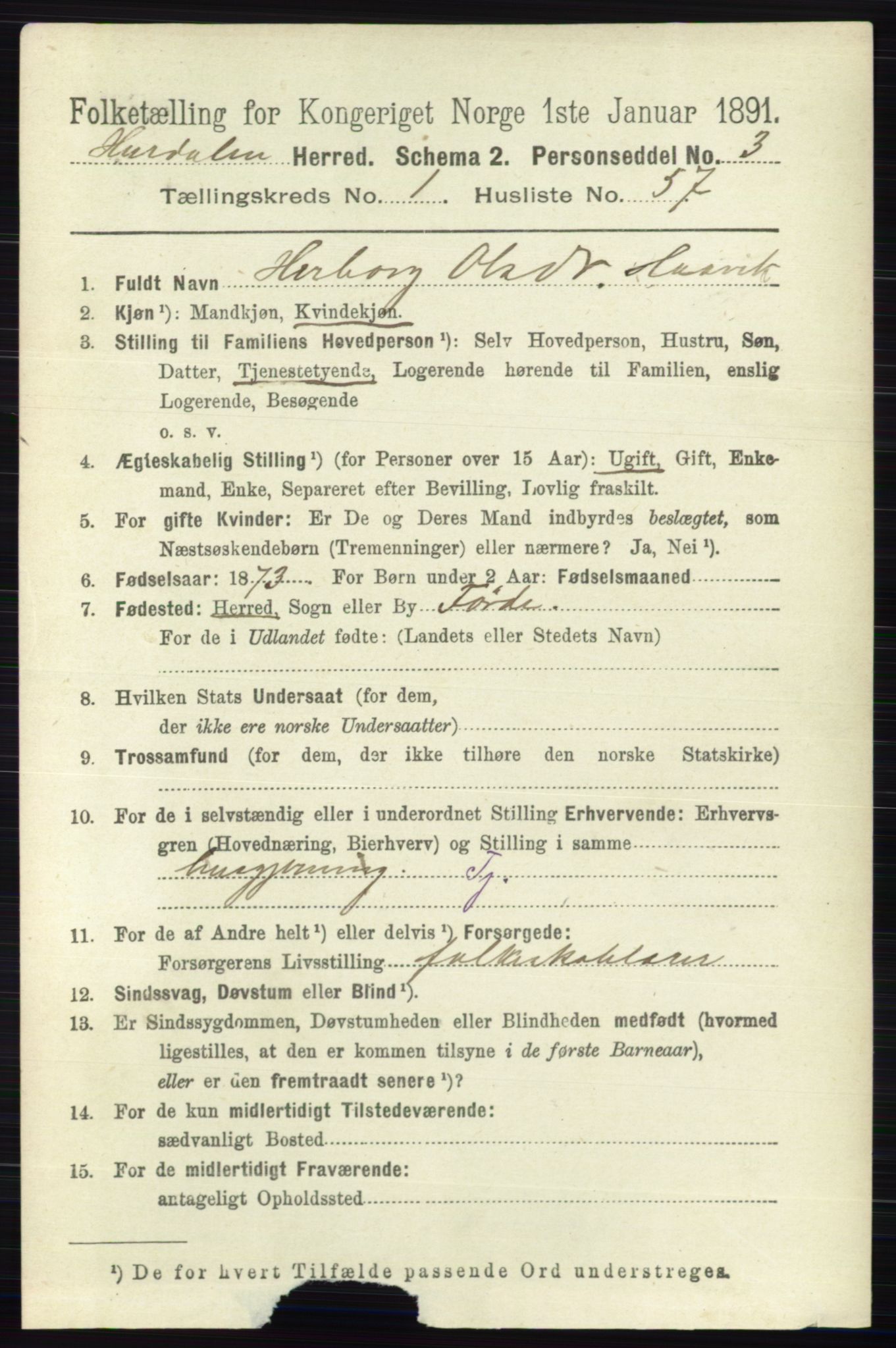 RA, 1891 census for 0239 Hurdal, 1891, p. 441