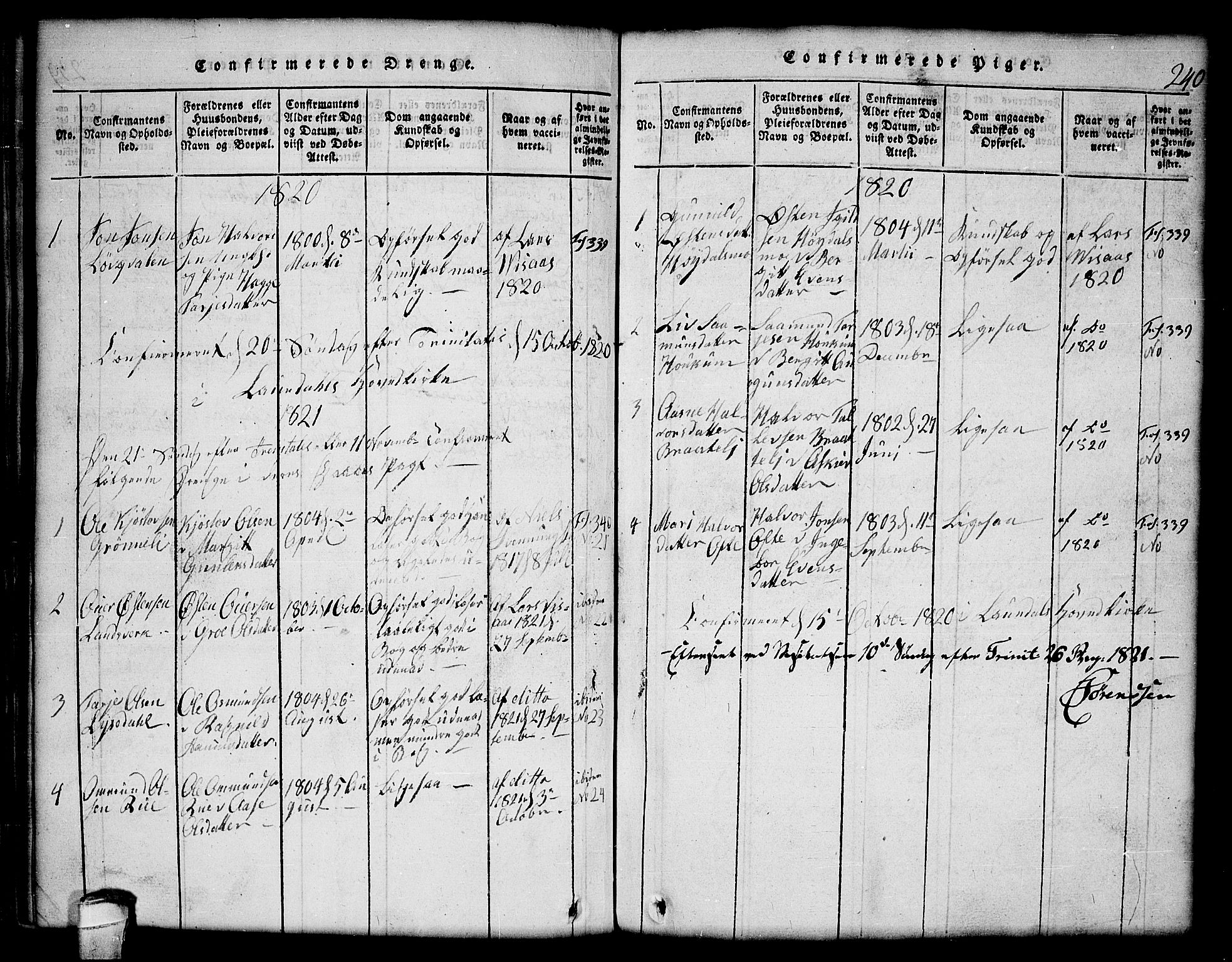 Lårdal kirkebøker, AV/SAKO-A-284/G/Gc/L0001: Parish register (copy) no. III 1, 1815-1854, p. 240