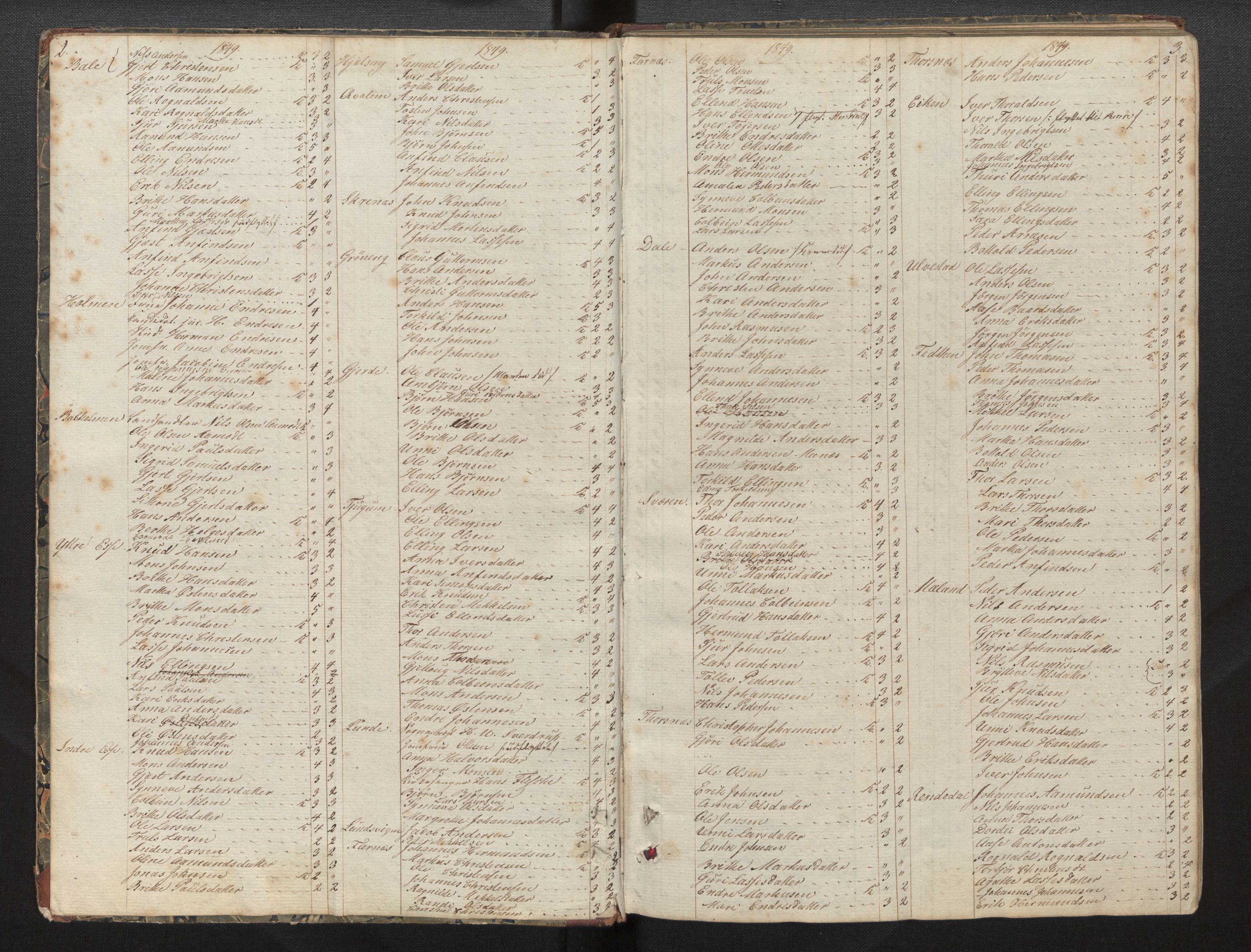 Balestrand sokneprestembete, SAB/A-79601/H/Hb/Hba/L0001: Communicants register no. A 1, 1849-1866, p. 2-3