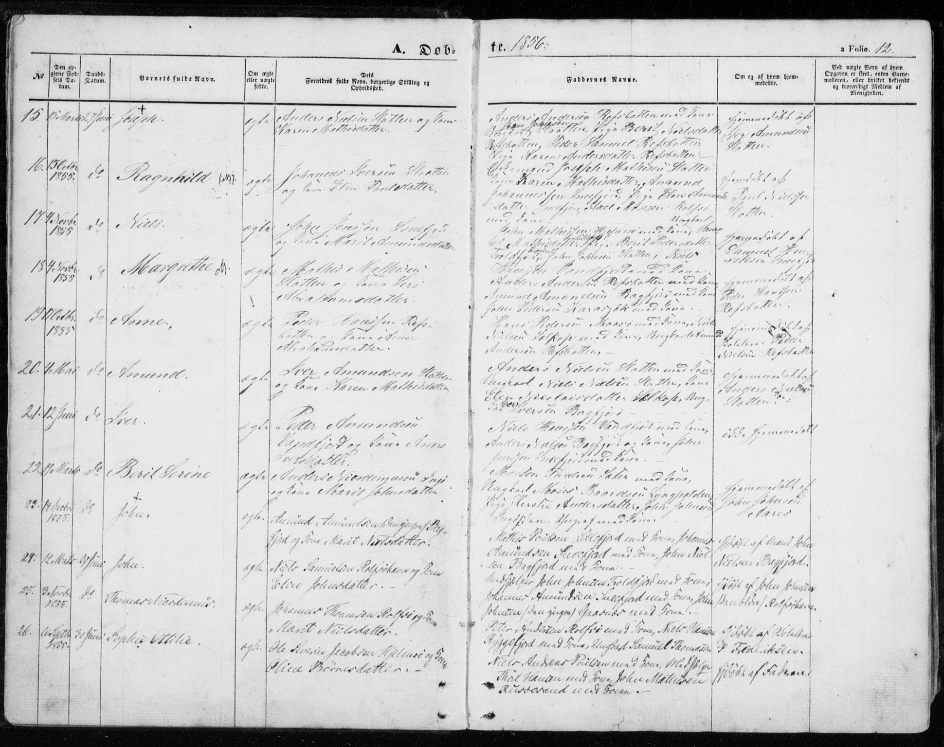 Måsøy sokneprestkontor, SATØ/S-1348/H/Ha/L0002kirke: Parish register (official) no. 2, 1852-1865, p. 12