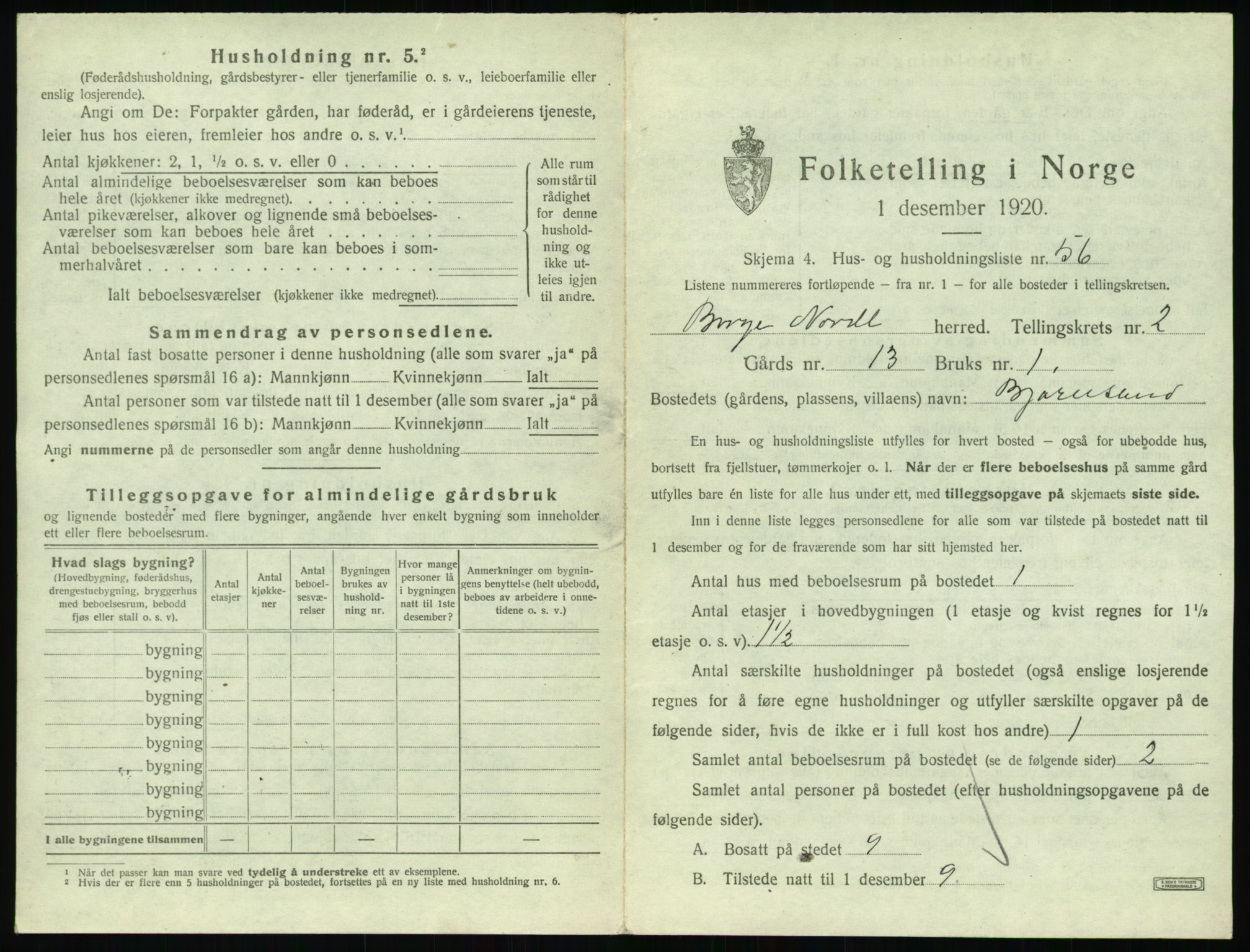 SAT, 1920 census for Borge, 1920, p. 267