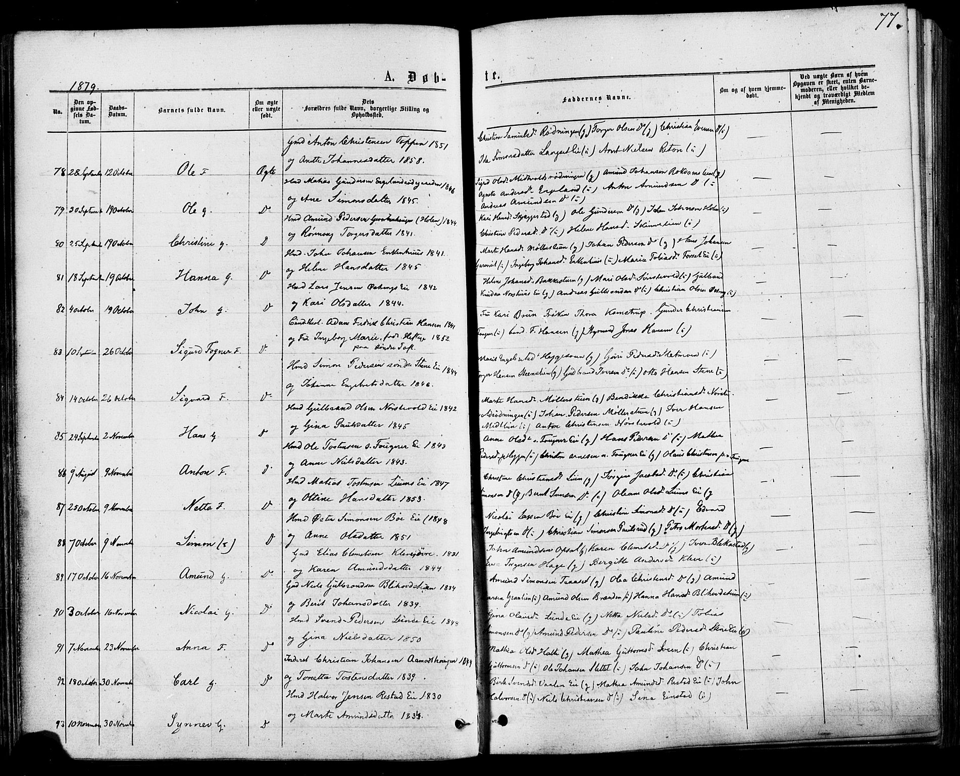 Østre Gausdal prestekontor, AV/SAH-PREST-092/H/Ha/Haa/L0001: Parish register (official) no. 1, 1874-1886, p. 77