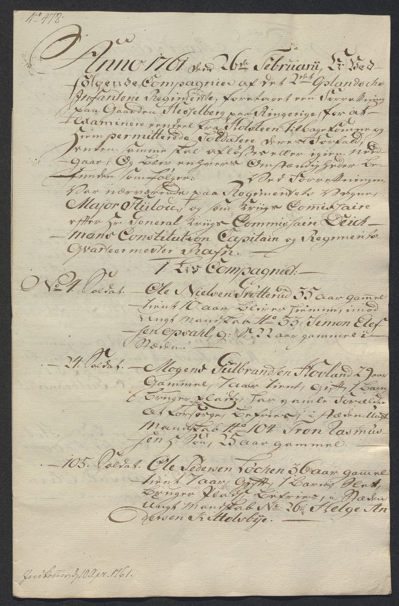 Kommanderende general (KG I) med Det norske krigsdirektorium, AV/RA-EA-5419/E/Ec/L0021: Ruller over nedkommanderte mannskap, 1758-1762, p. 583