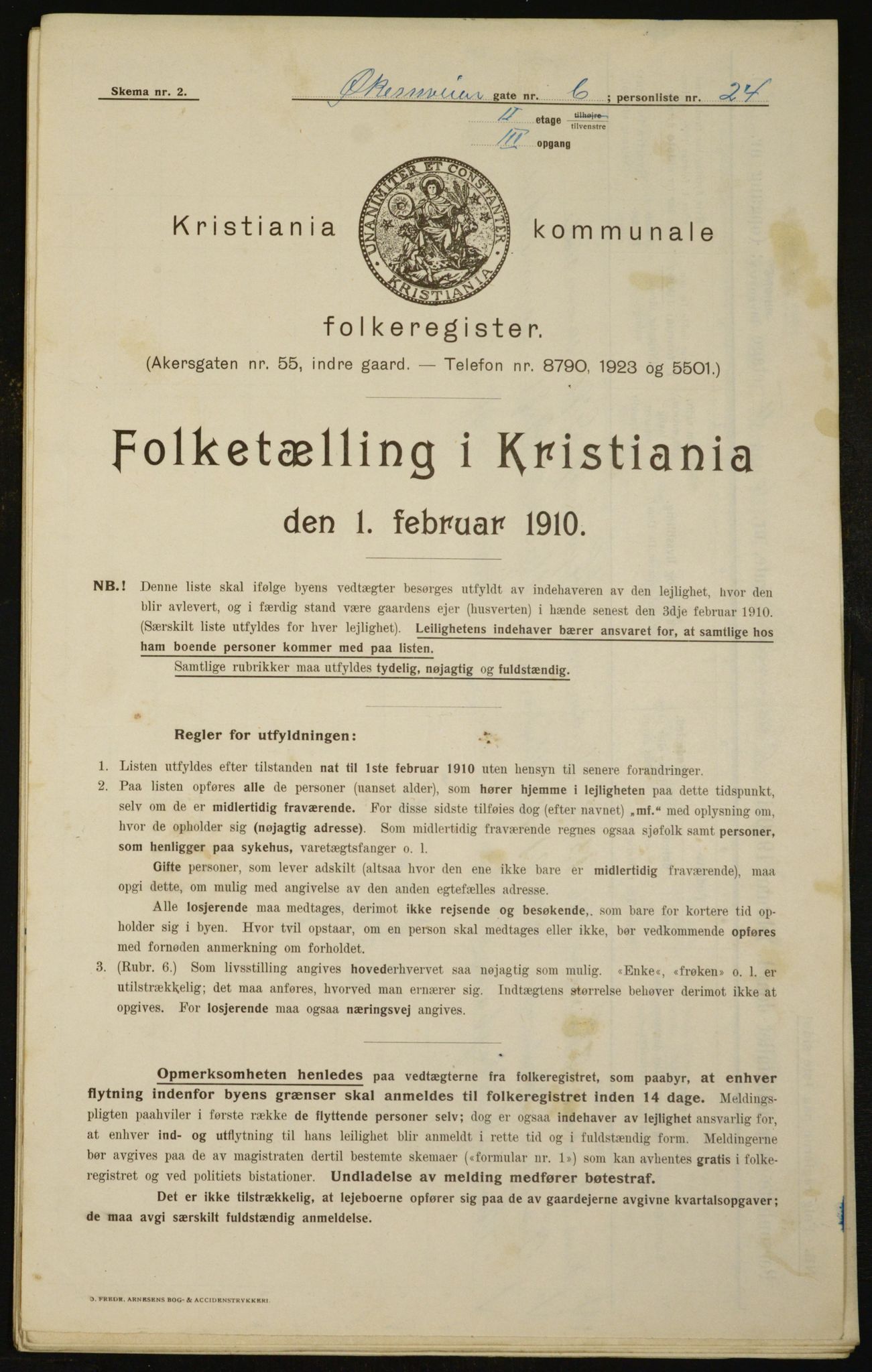 OBA, Municipal Census 1910 for Kristiania, 1910, p. 122070