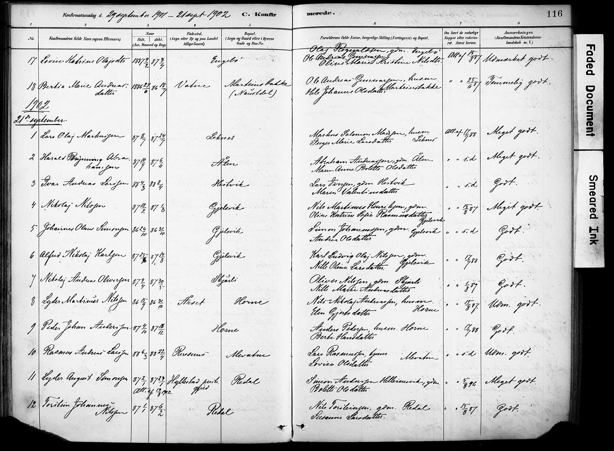 Førde sokneprestembete, SAB/A-79901/H/Haa/Haae/L0001: Parish register (official) no. E 1, 1881-1911, p. 116