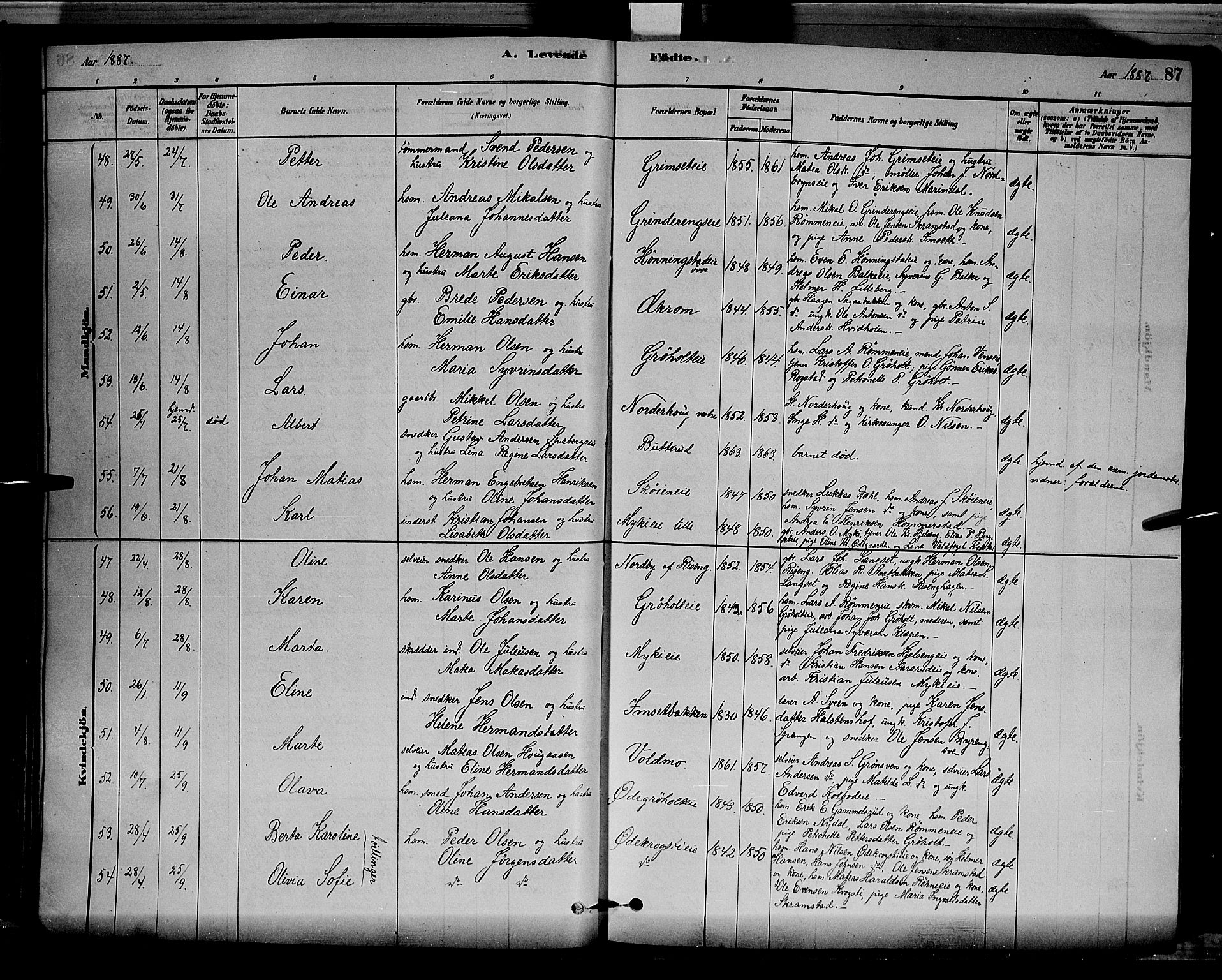 Løten prestekontor, SAH/PREST-022/L/La/L0005: Parish register (copy) no. 5, 1878-1891, p. 87