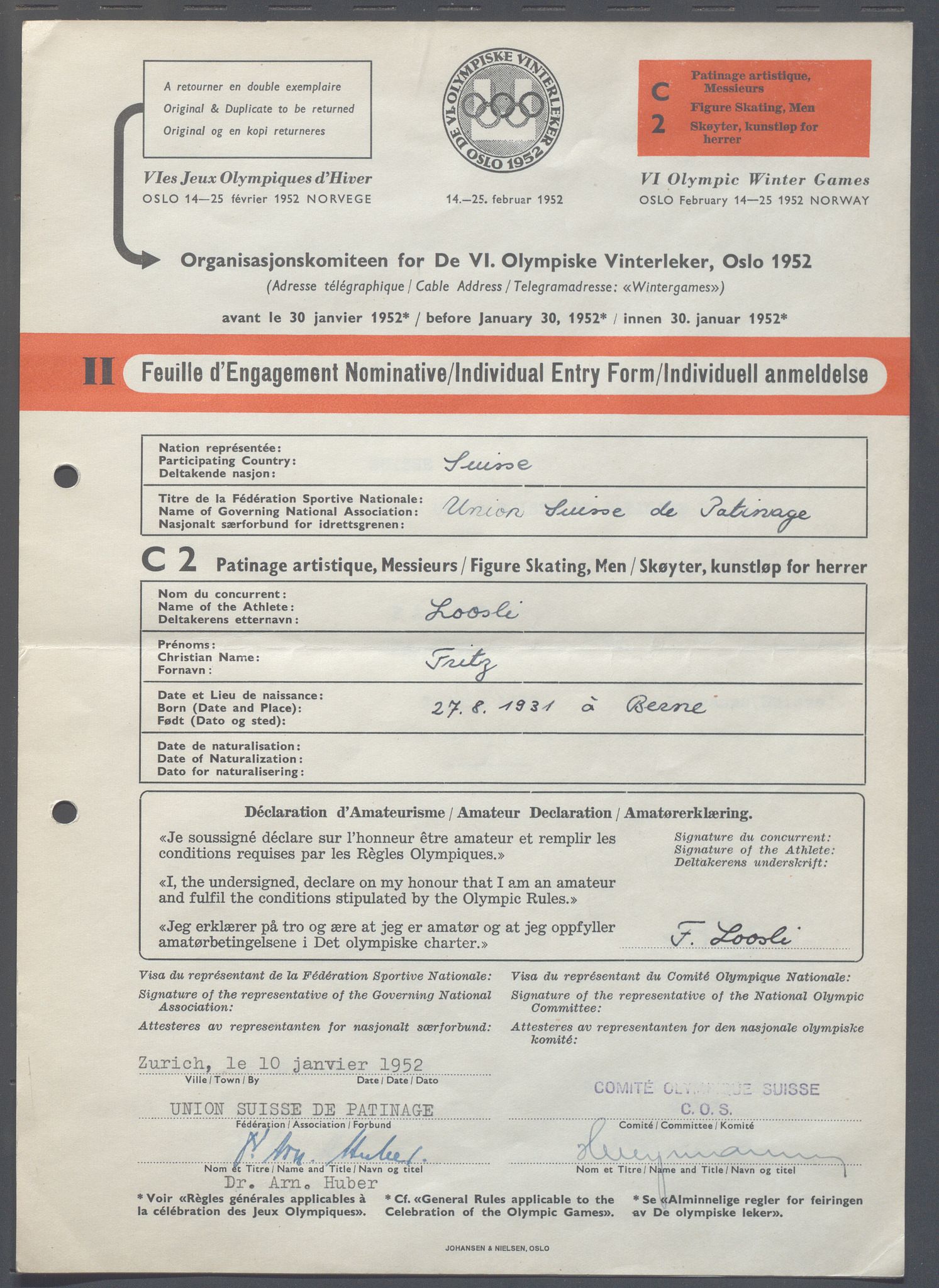 Organisasjonskomiteen for de VI. olympiske vinterleker, OBA/A-20130/H/Ha, 1951-1952, p. 1328