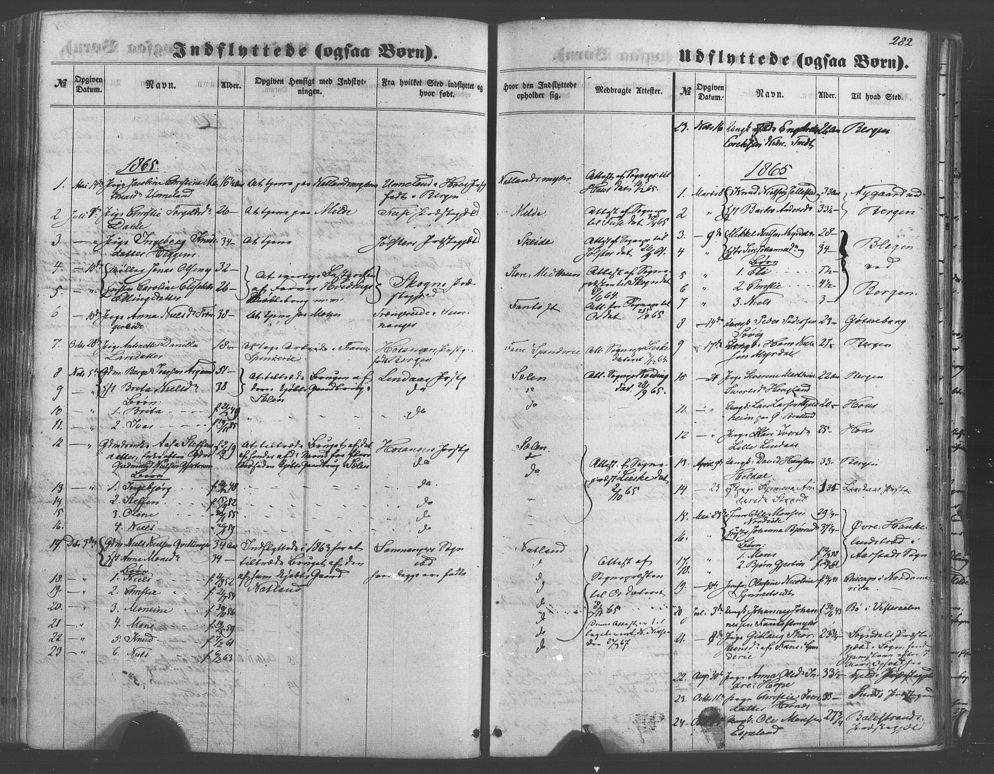 Fana Sokneprestembete, SAB/A-75101/H/Haa/Haaa/L0012: Parish register (official) no. A 12, 1862-1878, p. 282