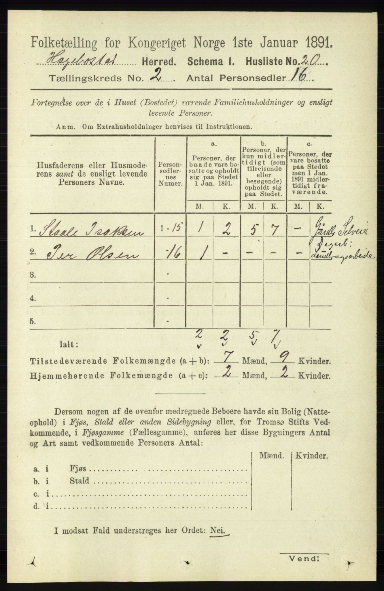 RA, 1891 census for 1034 Hægebostad, 1891, p. 455