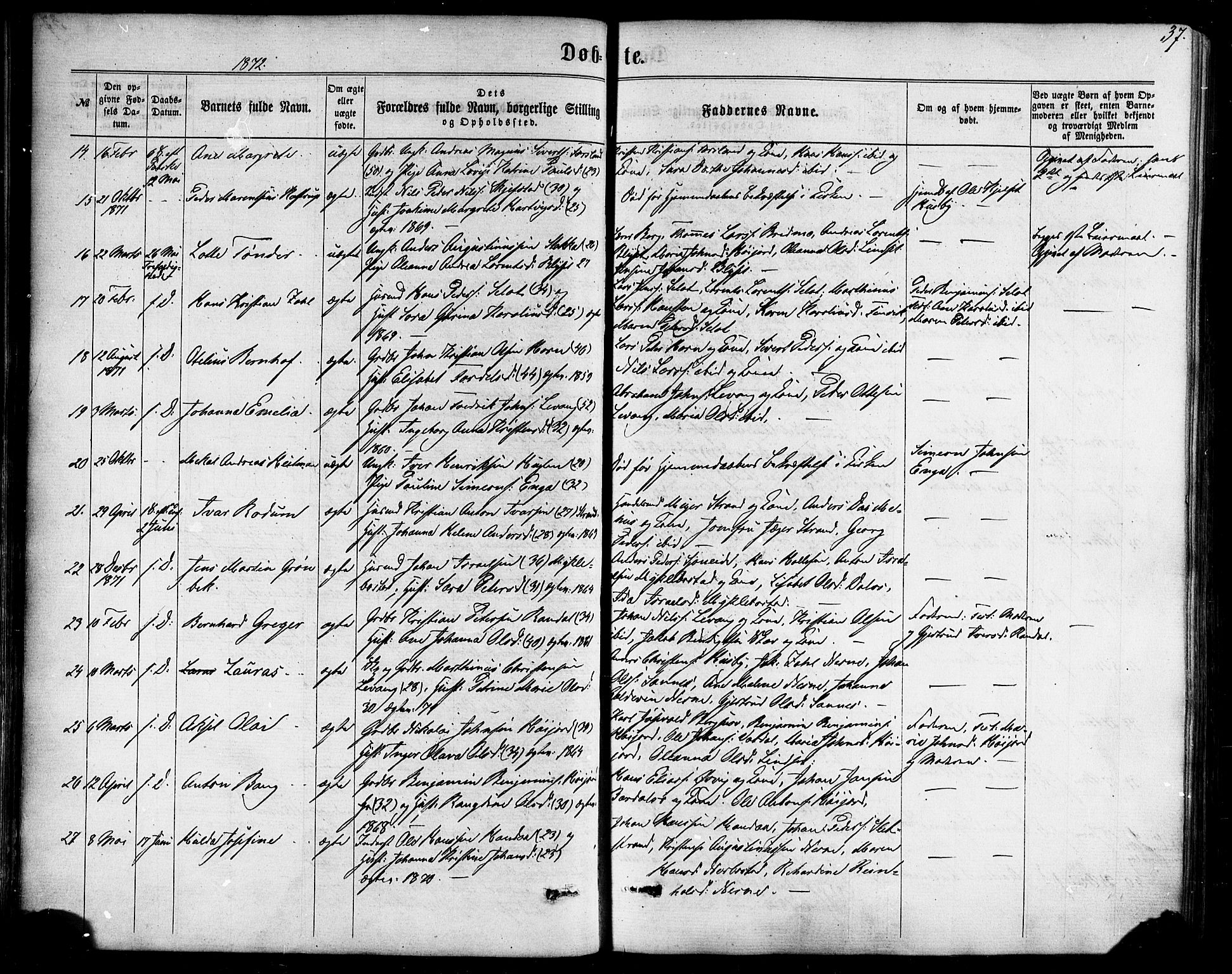 Ministerialprotokoller, klokkerbøker og fødselsregistre - Nordland, SAT/A-1459/838/L0551: Parish register (official) no. 838A09, 1864-1880, p. 37