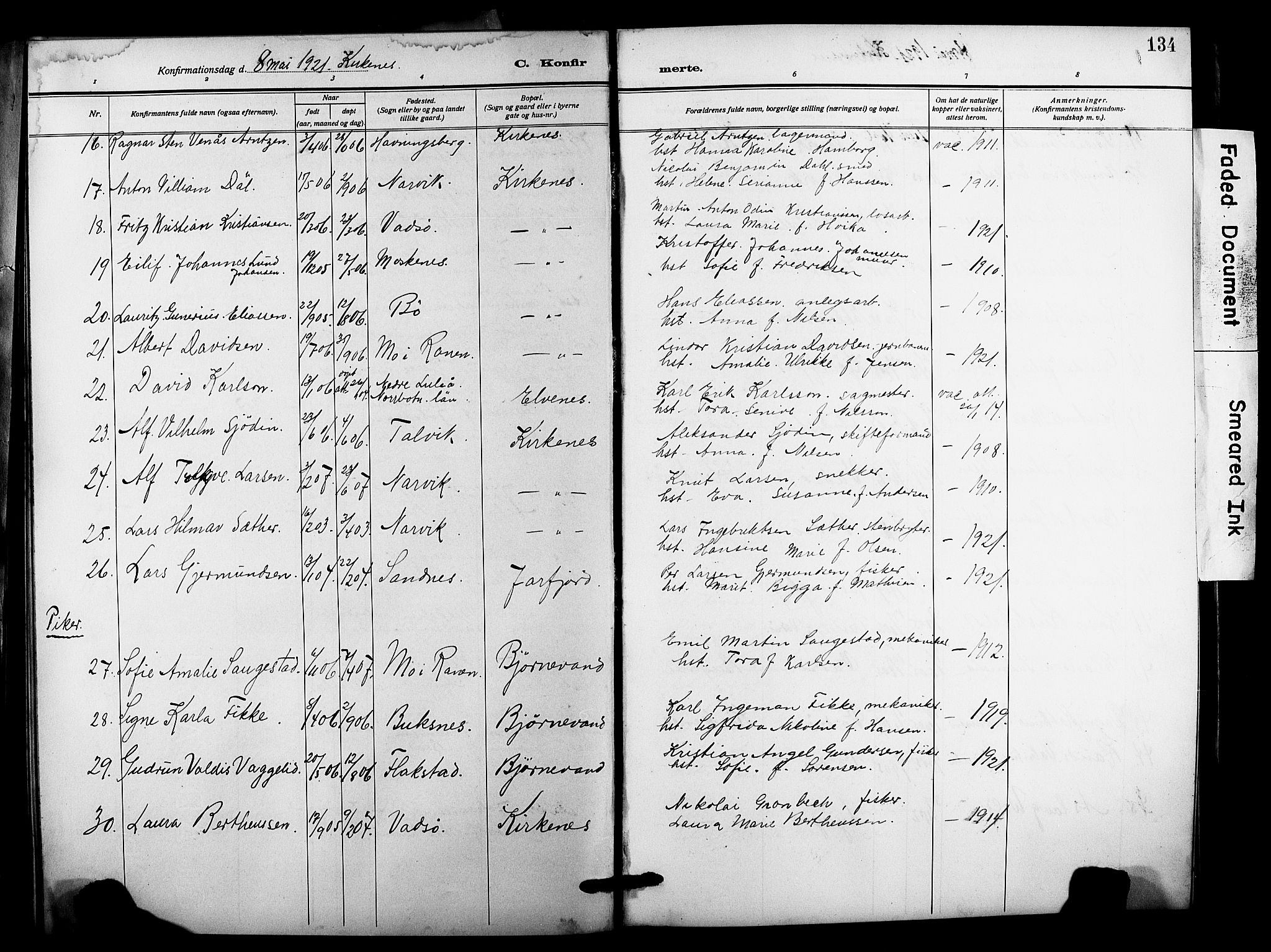 Sør-Varanger sokneprestkontor, AV/SATØ-S-1331/H/Hb/L0005klokker: Parish register (copy) no. 5, 1919-1927, p. 134
