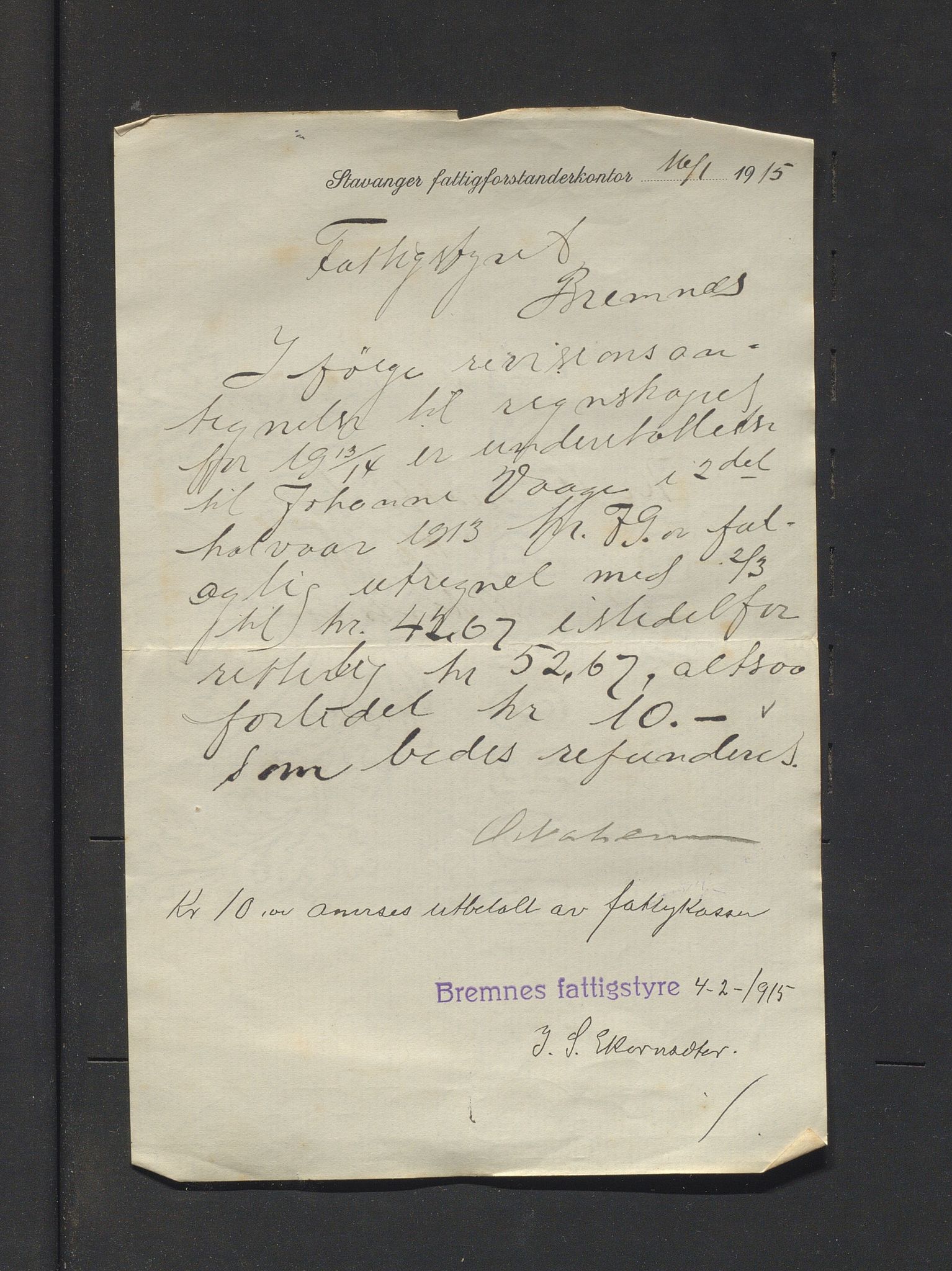 Bremnes kommune. Fattigkassen. Bremnes sokn / kommune, IKAH/1220-121.2/R/Ra/L0001/0007: Årsrekneskap for Bremnes fattigkasse / Bilag 100 – 180, 1914-1915