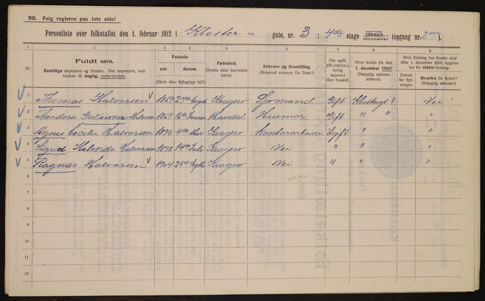 OBA, Municipal Census 1912 for Kristiania, 1912, p. 52345