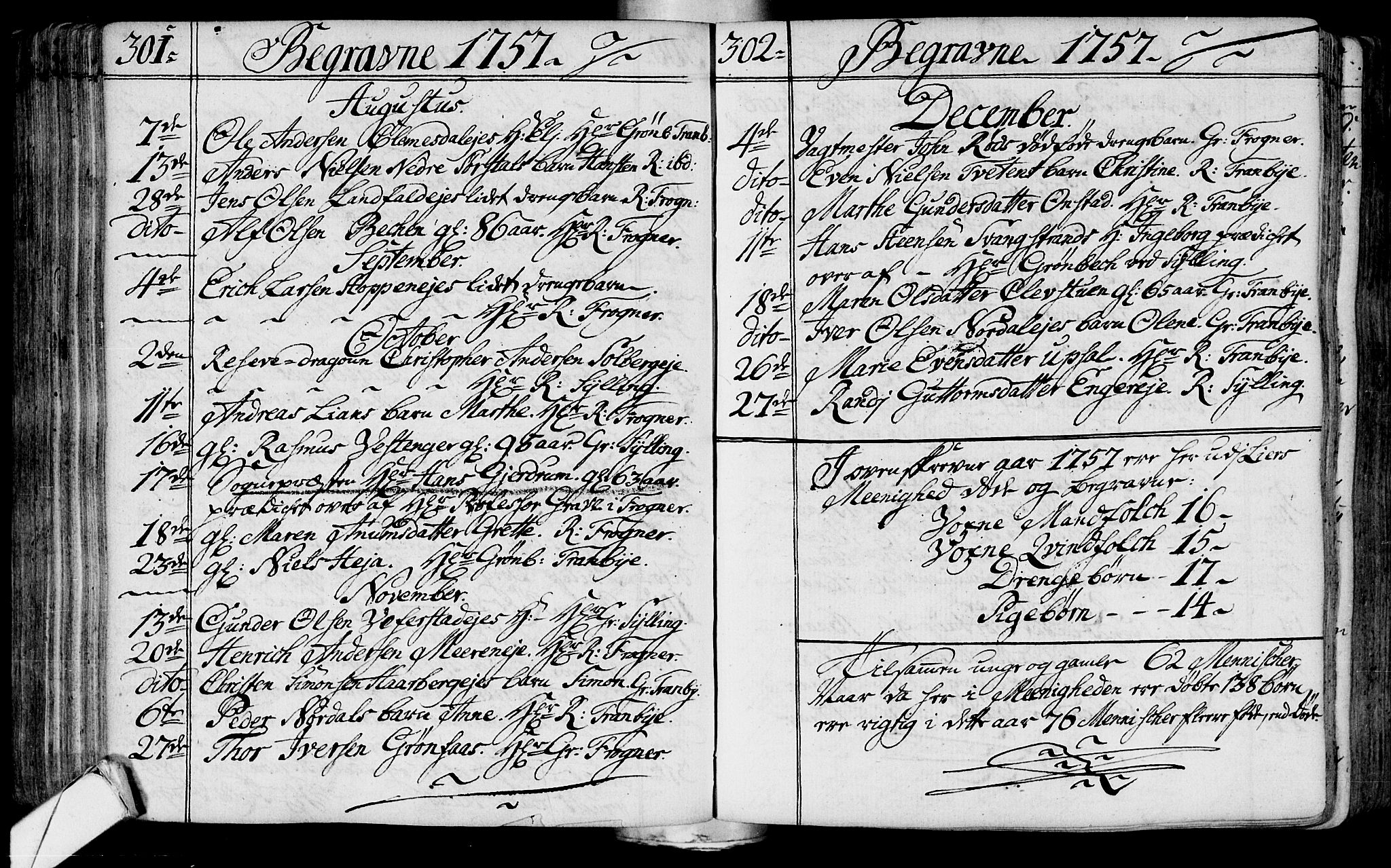 Lier kirkebøker, AV/SAKO-A-230/F/Fa/L0004: Parish register (official) no. I 4, 1749-1764, p. 301-302