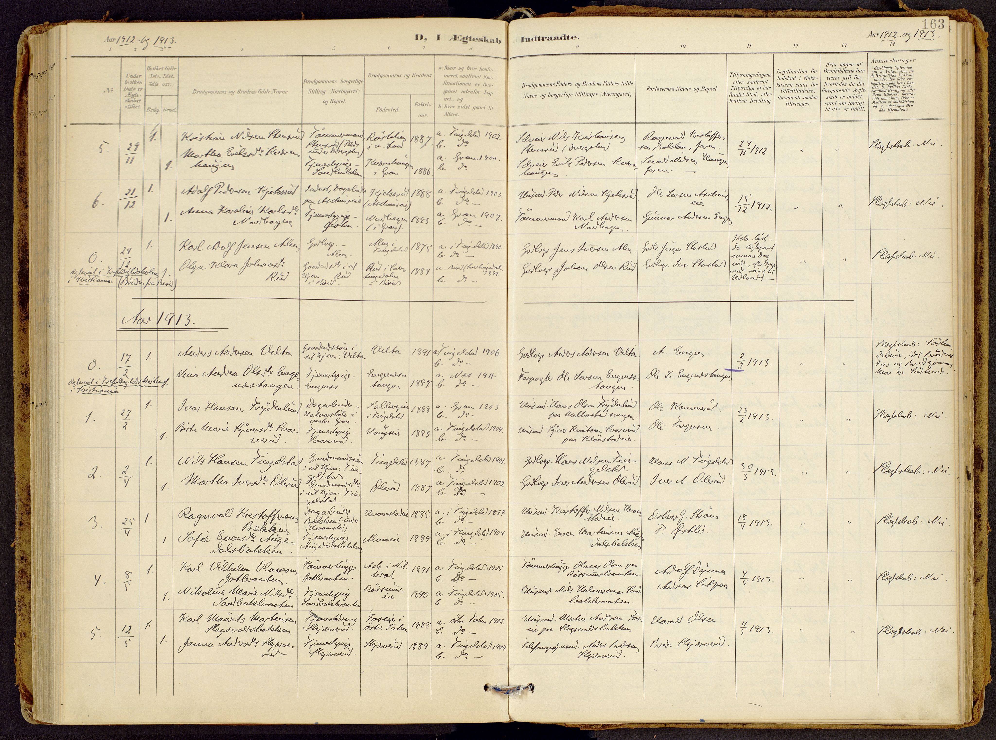 Brandbu prestekontor, SAH/PREST-114/H/Ha/Haa/L0002: Parish register (official) no. 2, 1899-1914, p. 163