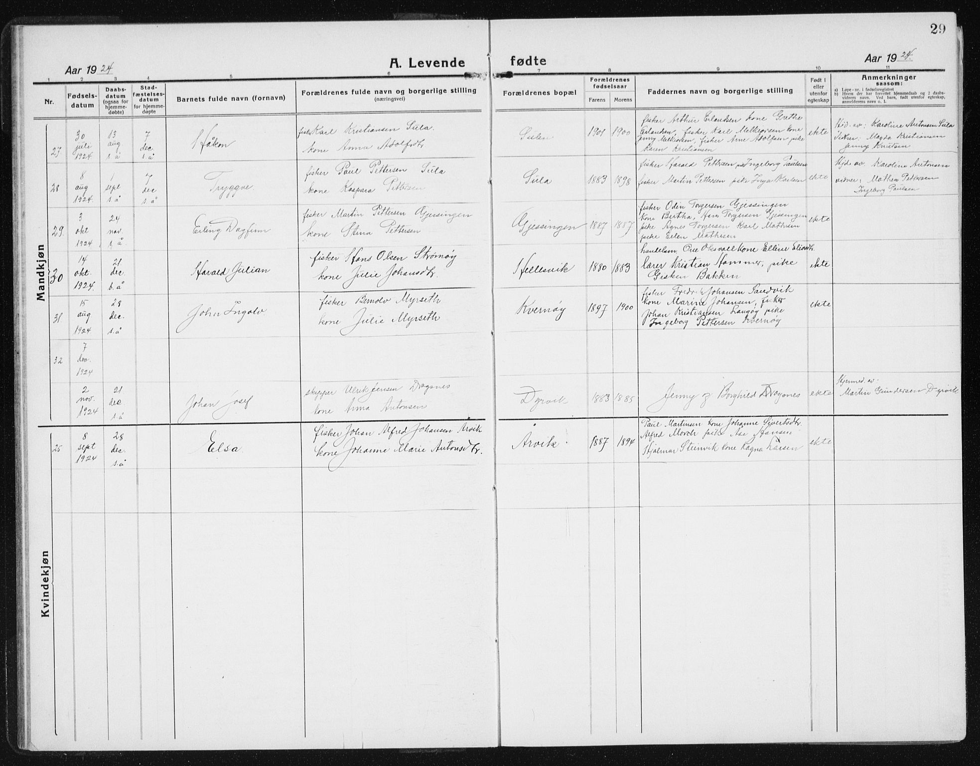 Ministerialprotokoller, klokkerbøker og fødselsregistre - Sør-Trøndelag, SAT/A-1456/640/L0589: Parish register (copy) no. 640C06, 1922-1934, p. 29