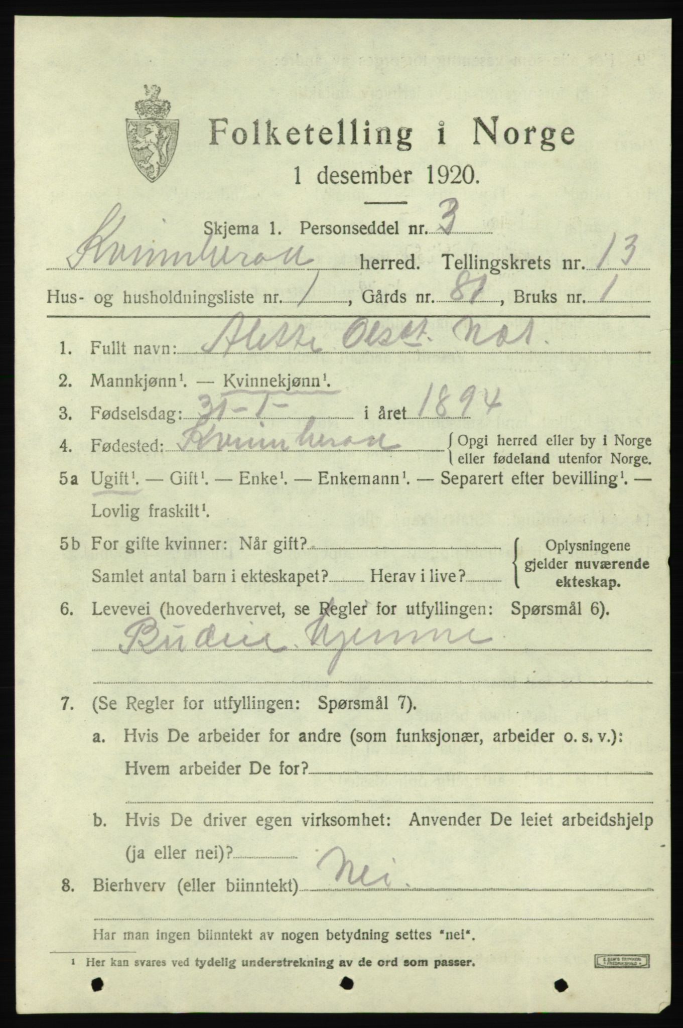 SAB, 1920 census for Kvinnherad, 1920, p. 7628