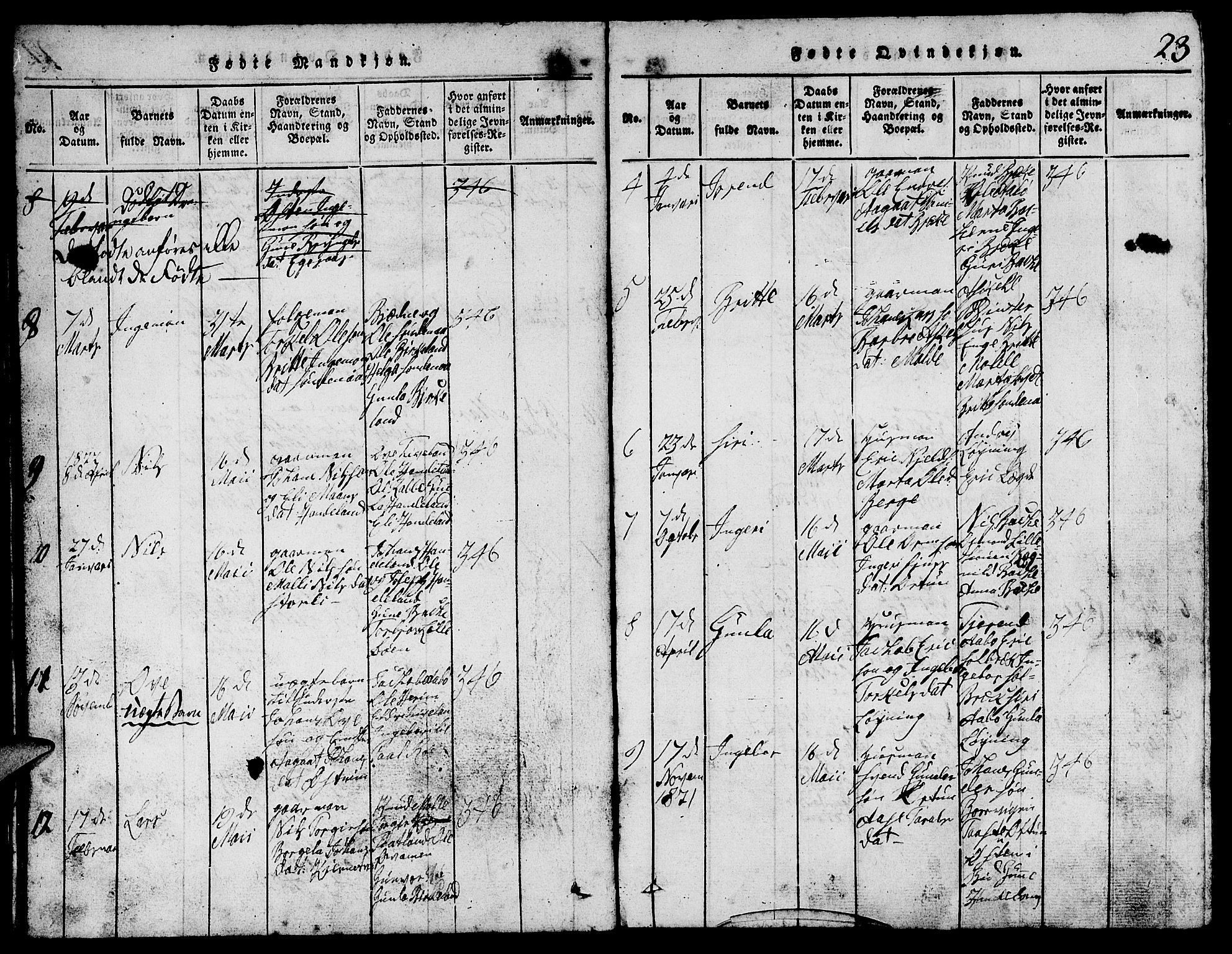 Suldal sokneprestkontor, SAST/A-101845/01/V/L0002: Parish register (copy) no. B 2, 1816-1845, p. 23