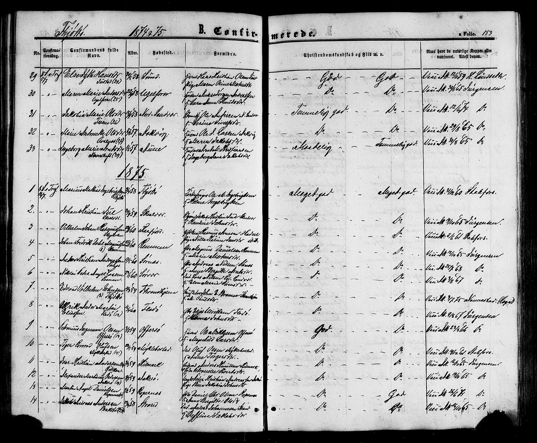 Ministerialprotokoller, klokkerbøker og fødselsregistre - Nordland, SAT/A-1459/817/L0262: Parish register (official) no. 817A03/ 1, 1862-1877, p. 153