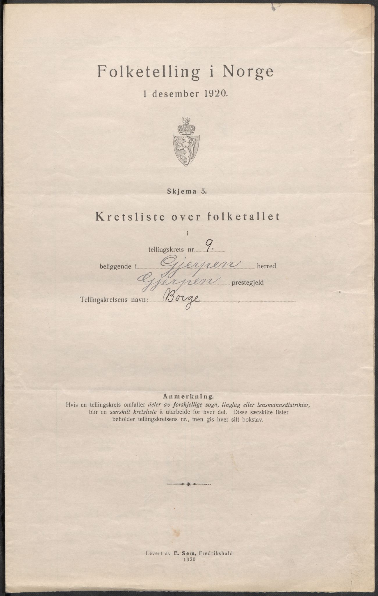 SAKO, 1920 census for Gjerpen, 1920, p. 34