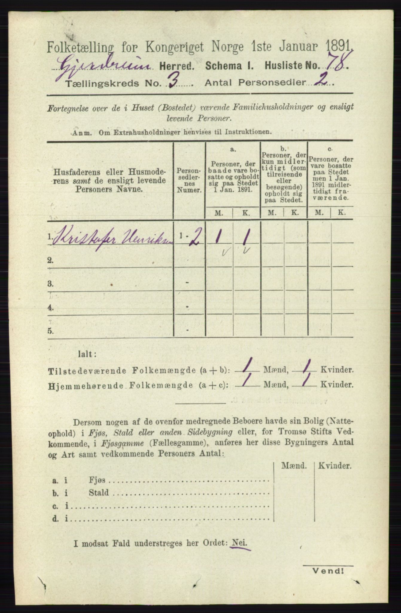 RA, 1891 census for 0234 Gjerdrum, 1891, p. 1238
