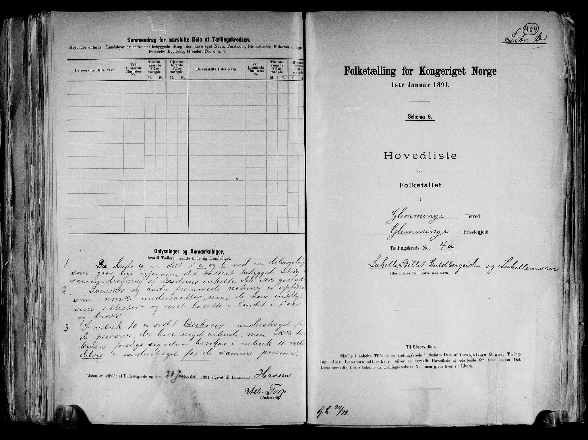 RA, 1891 census for 0132 Glemmen, 1891, p. 16