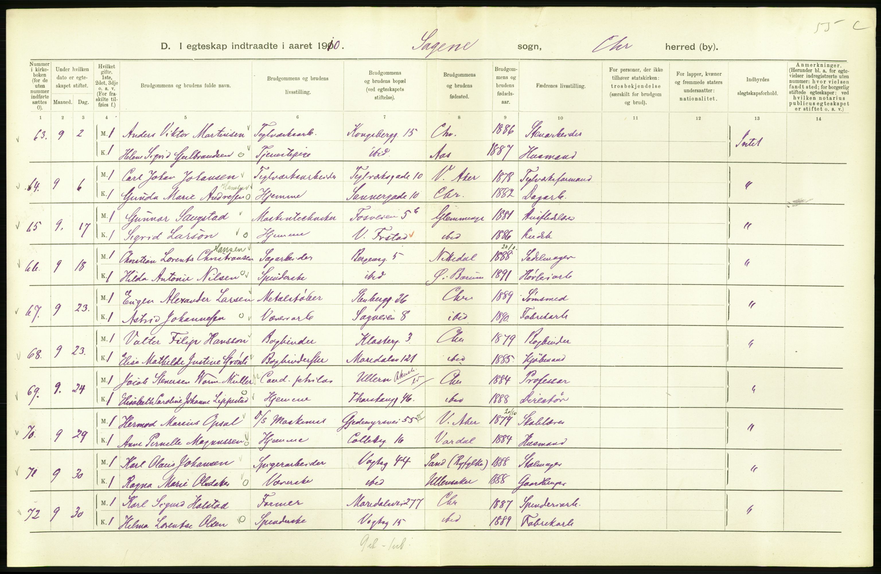 Statistisk sentralbyrå, Sosiodemografiske emner, Befolkning, AV/RA-S-2228/D/Df/Dfa/Dfah/L0009: Kristiania: Gifte og dødfødte., 1910, p. 632