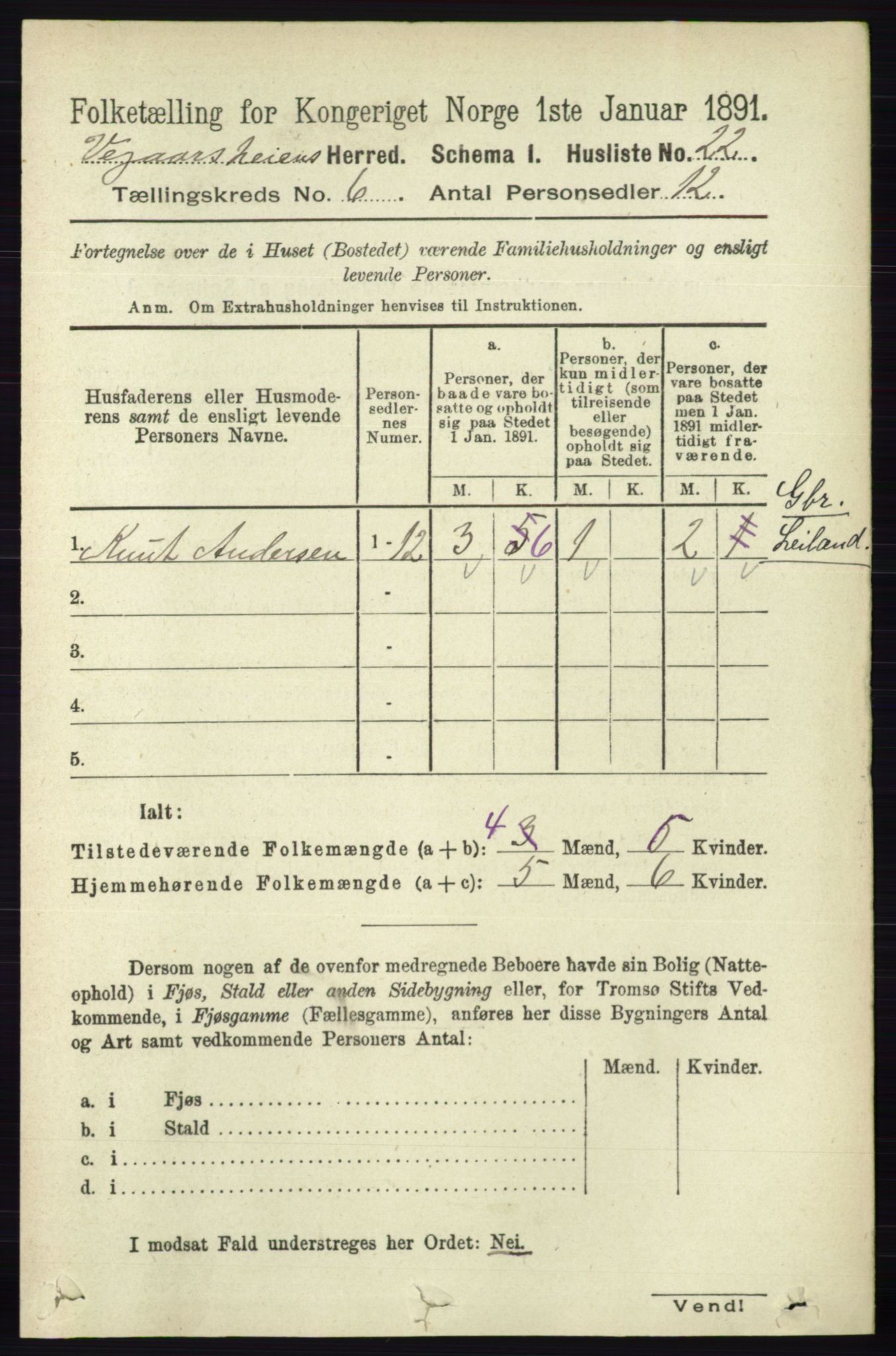 RA, 1891 census for 0912 Vegårshei, 1891, p. 1163