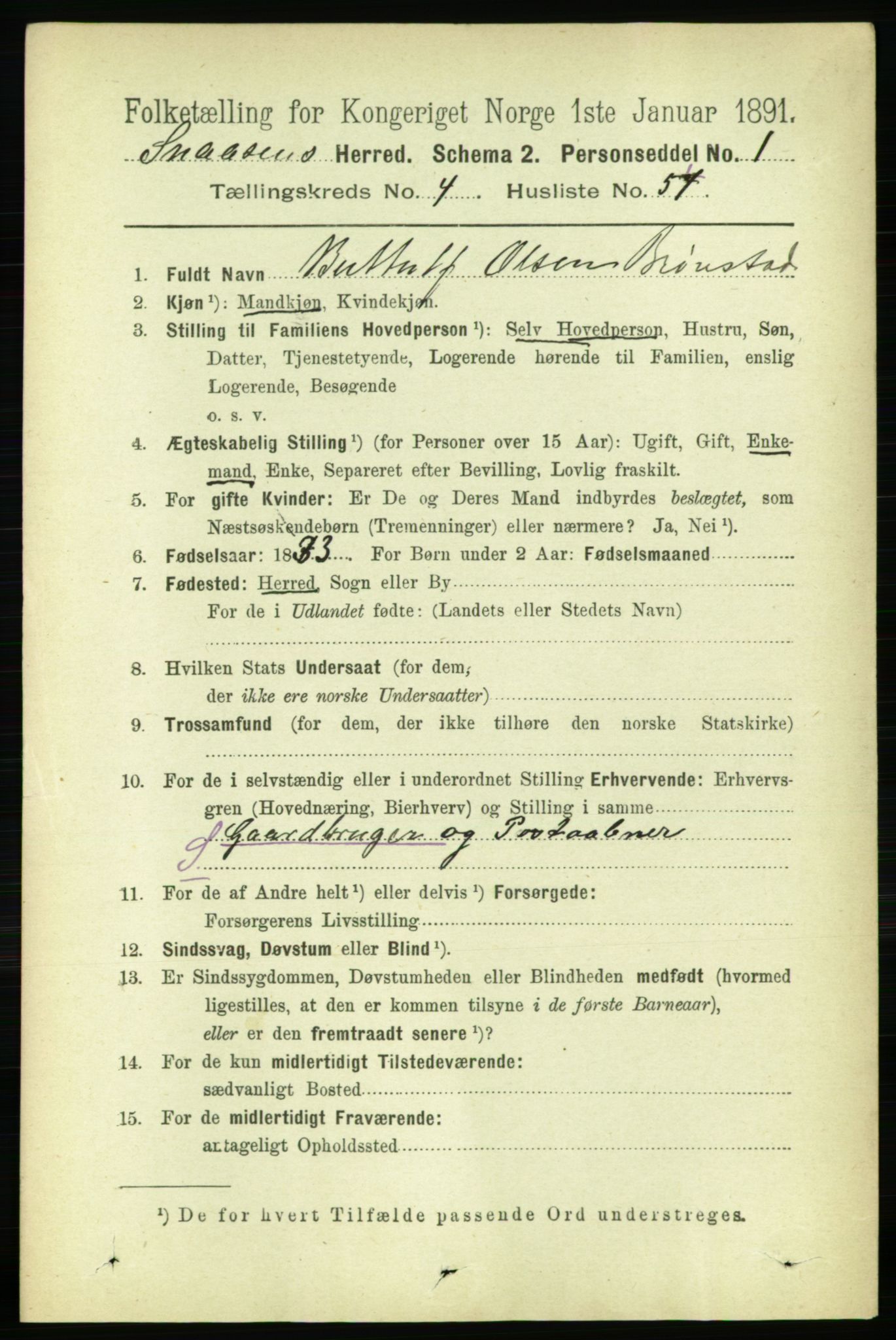 RA, 1891 census for 1736 Snåsa, 1891, p. 1403