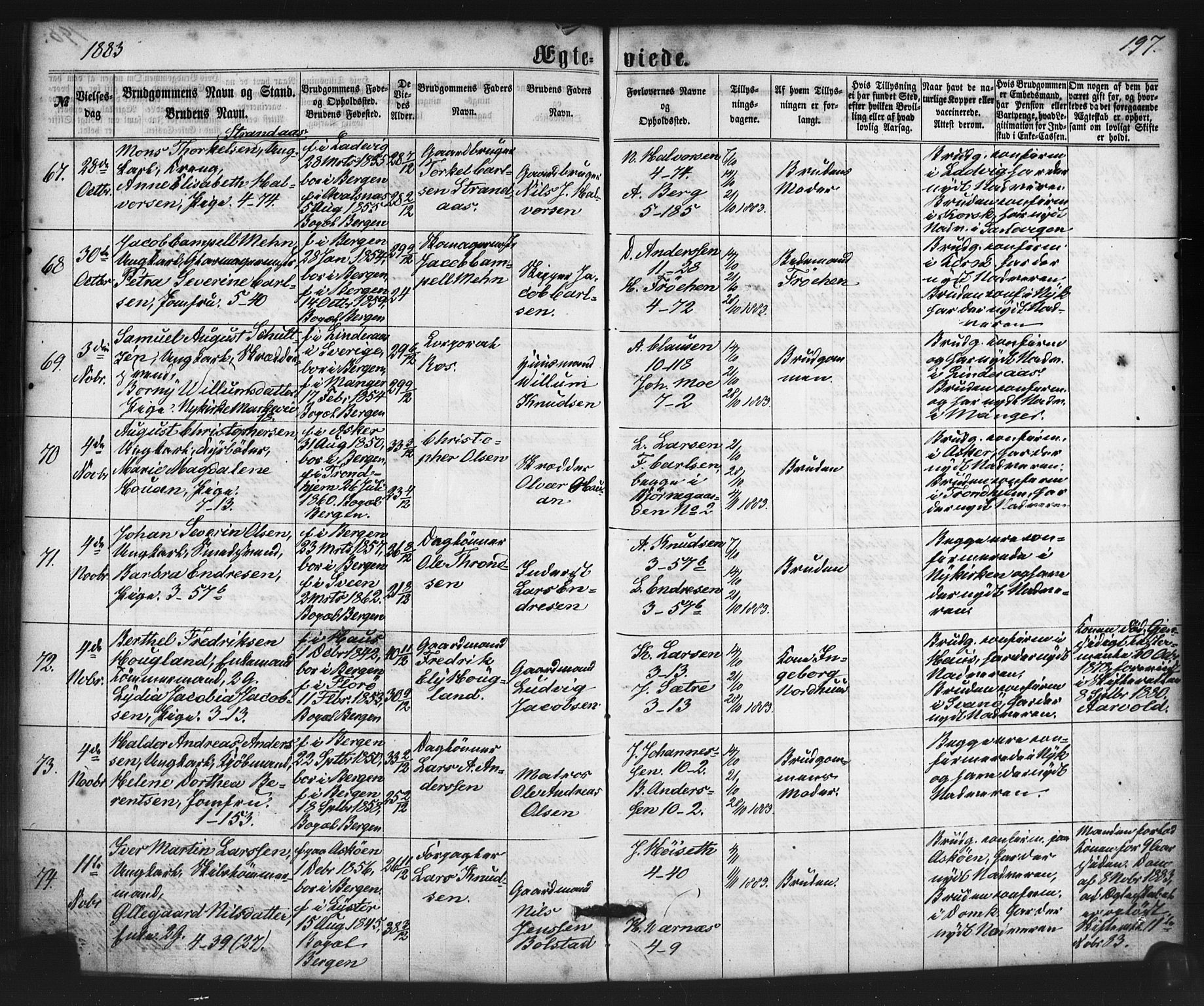 Nykirken Sokneprestembete, AV/SAB-A-77101/H/Haa/L0032: Parish register (official) no. D 2, 1861-1883, p. 197