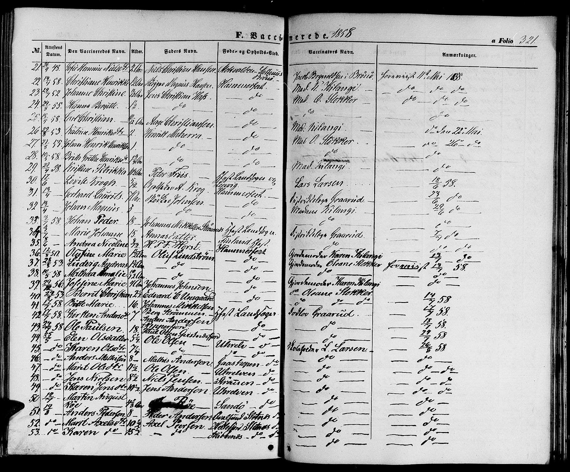 Hammerfest sokneprestkontor, SATØ/S-1347/H/Hb/L0002.klokk: Parish register (copy) no. 2, 1851-1861, p. 321
