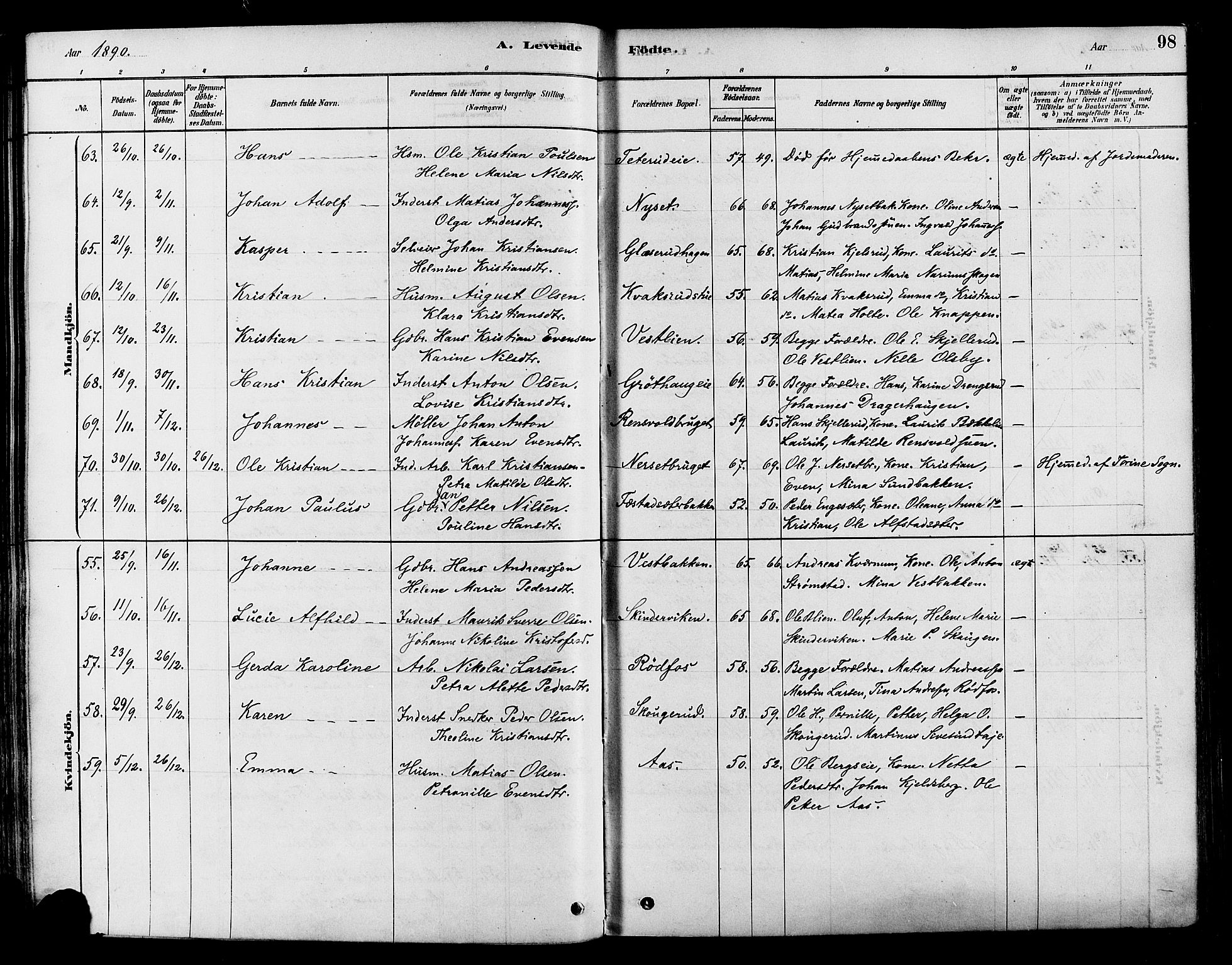 Vestre Toten prestekontor, SAH/PREST-108/H/Ha/Haa/L0009: Parish register (official) no. 9, 1878-1894, p. 98