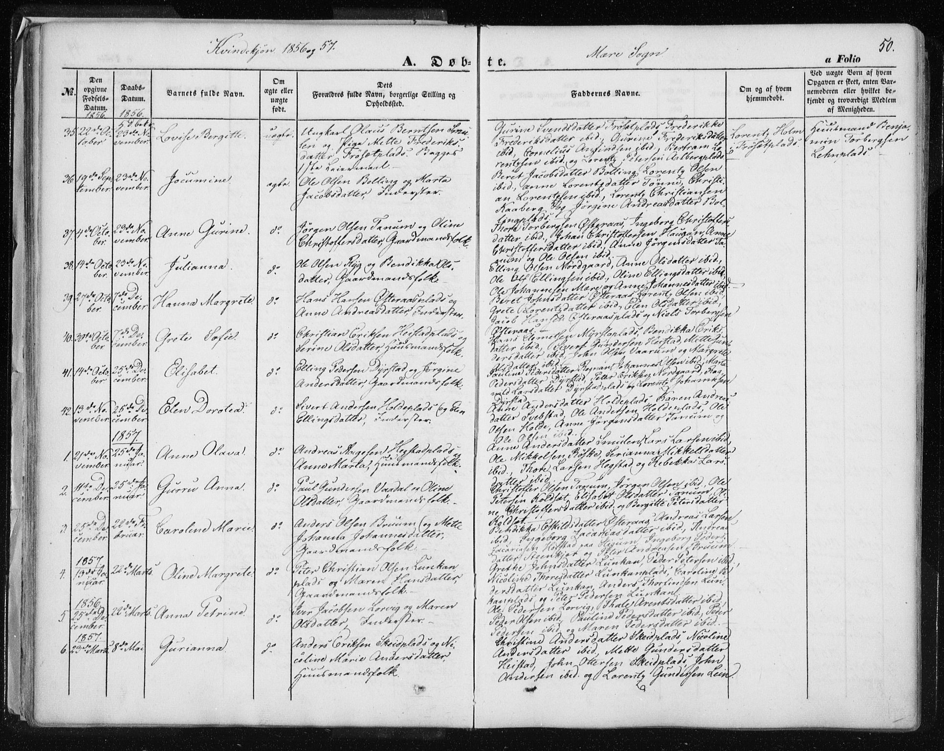 Ministerialprotokoller, klokkerbøker og fødselsregistre - Nord-Trøndelag, SAT/A-1458/735/L0342: Parish register (official) no. 735A07 /1, 1849-1862, p. 50