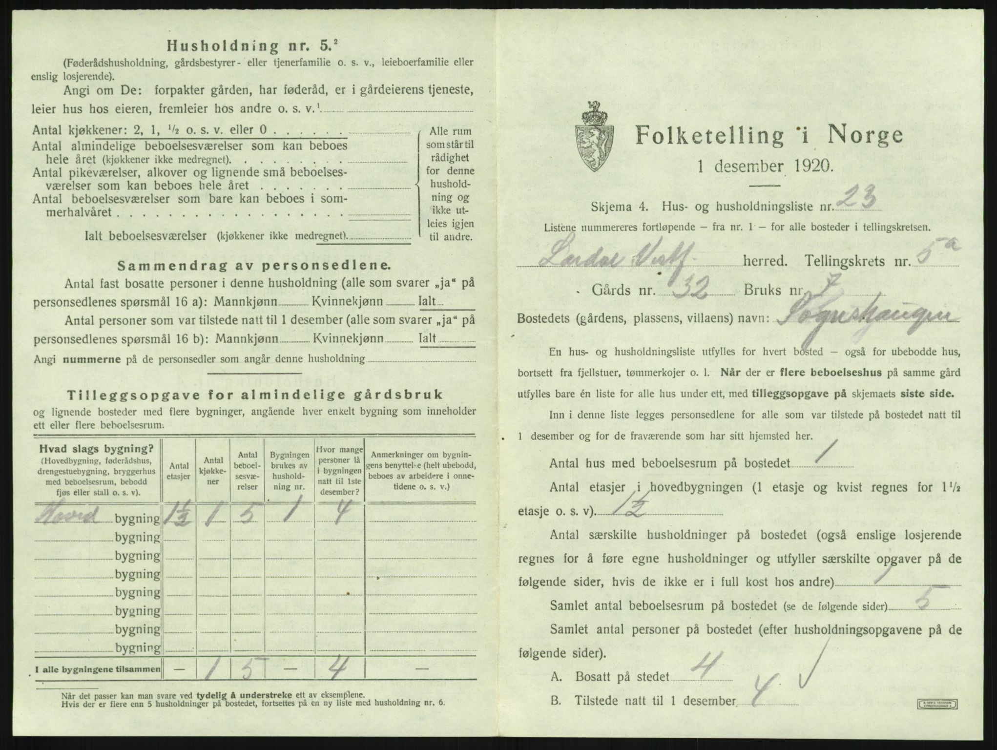 SAKO, 1920 census for Lardal, 1920, p. 725