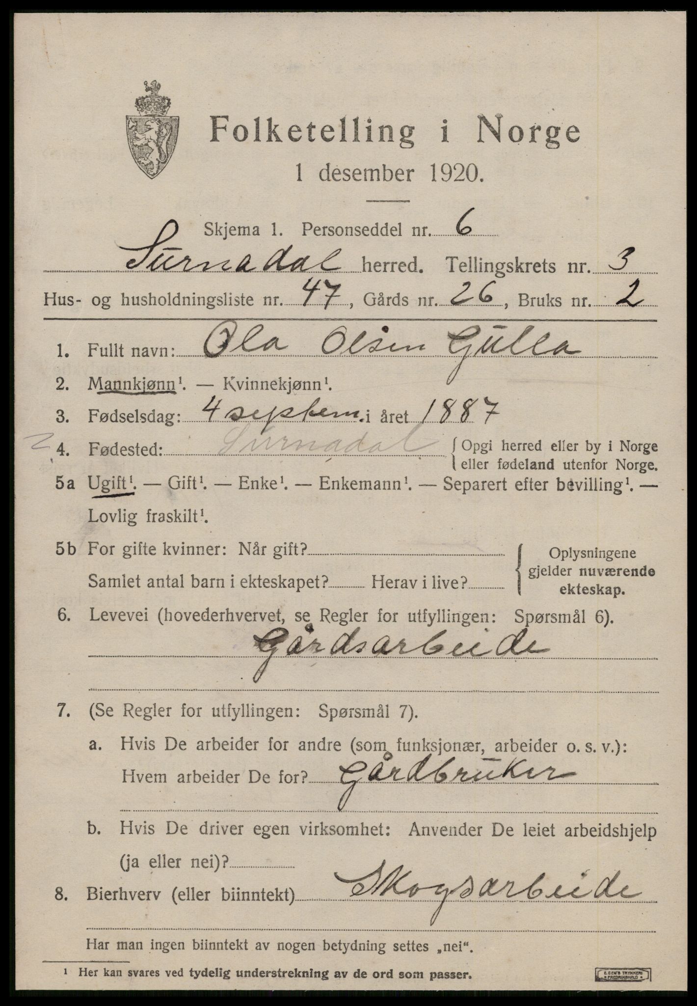 SAT, 1920 census for Surnadal, 1920, p. 3099