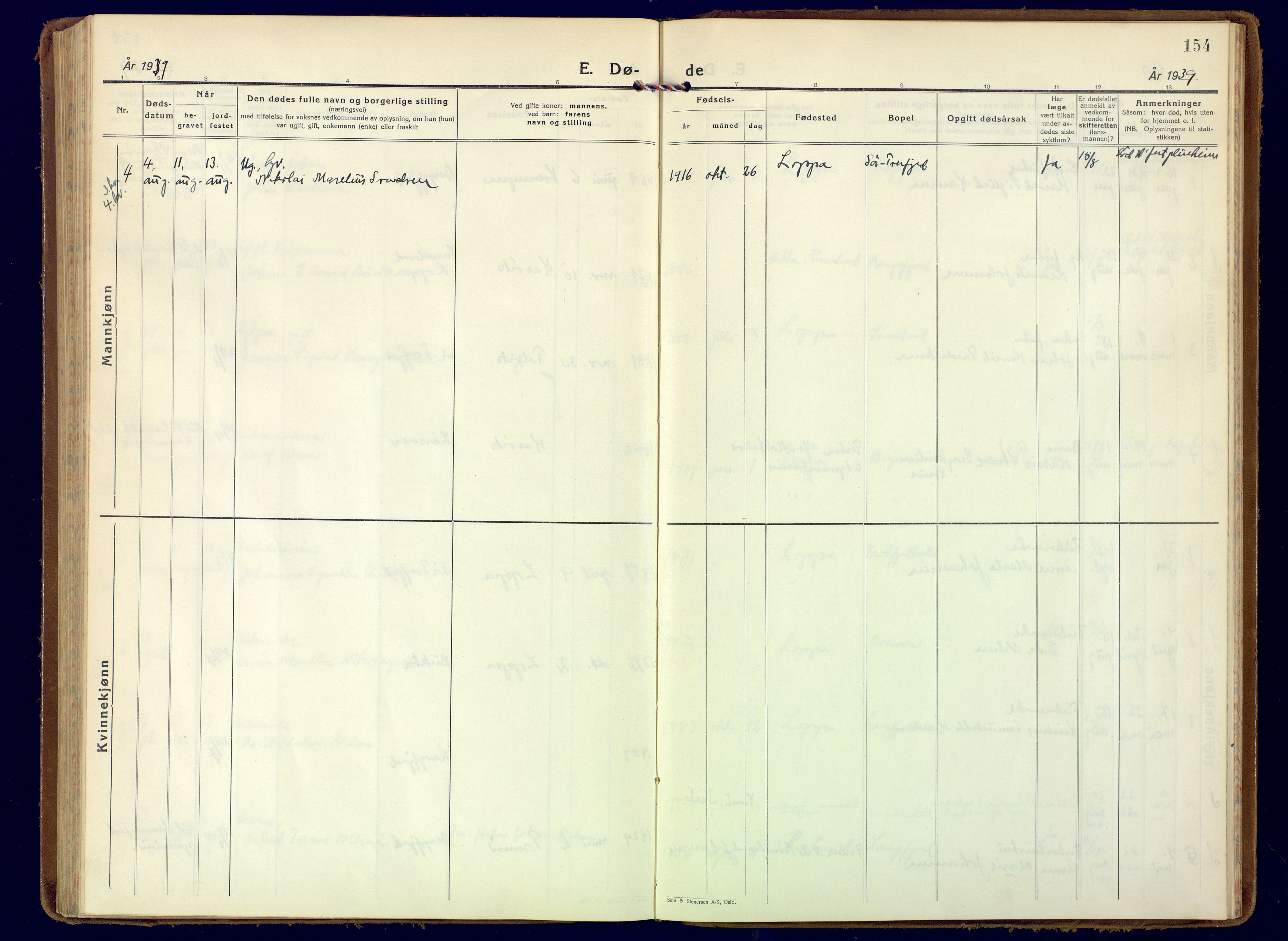 Loppa sokneprestkontor, AV/SATØ-S-1339/H/Ha/L0014kirke: Parish register (official) no. 14, 1933-1942, p. 154