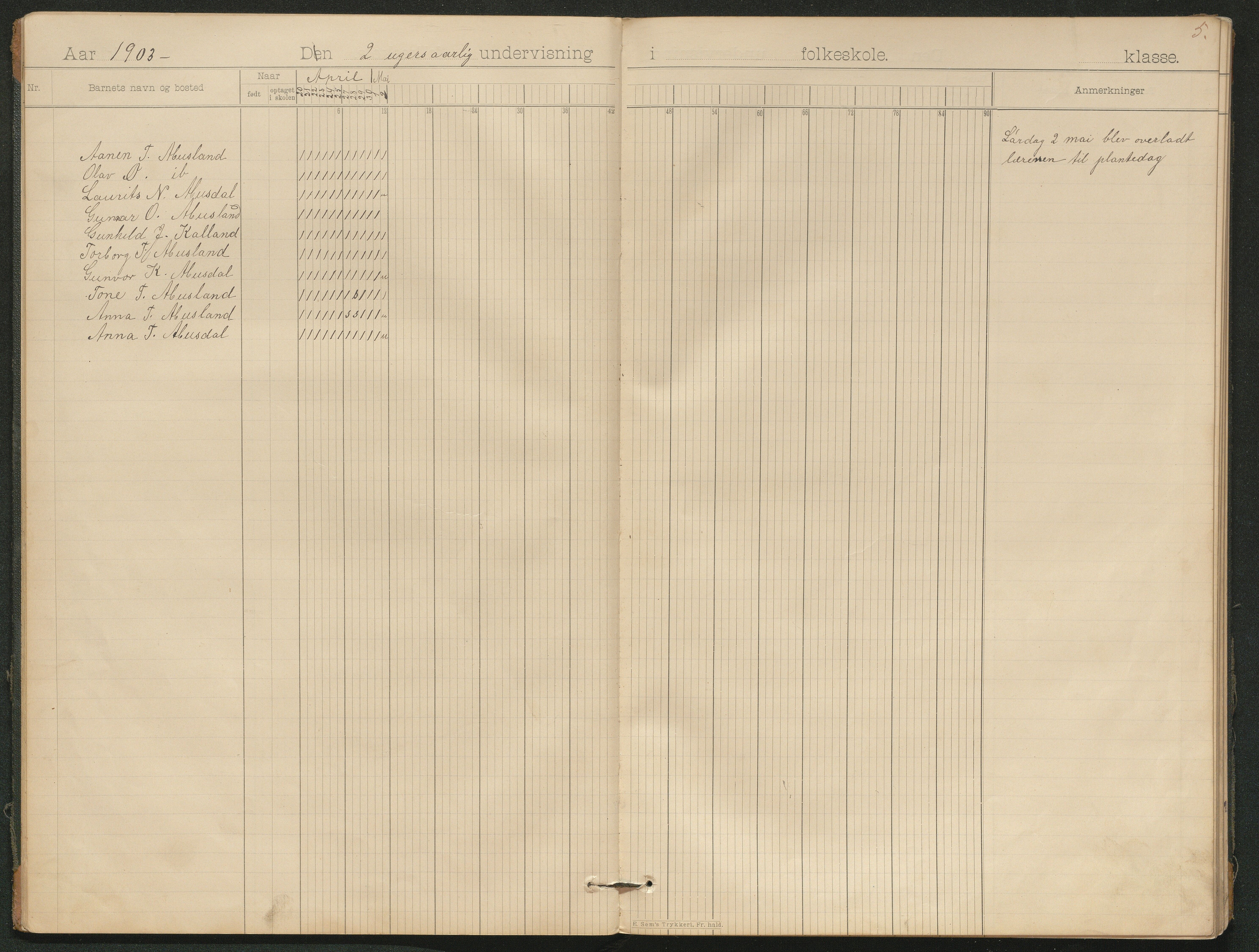 Hornnes kommune, Moi, Moseid, Kjetså skolekretser, AAKS/KA0936-550e/F1/L0006: Dagbok. Småskolen Moi, 1895-1912, p. 5