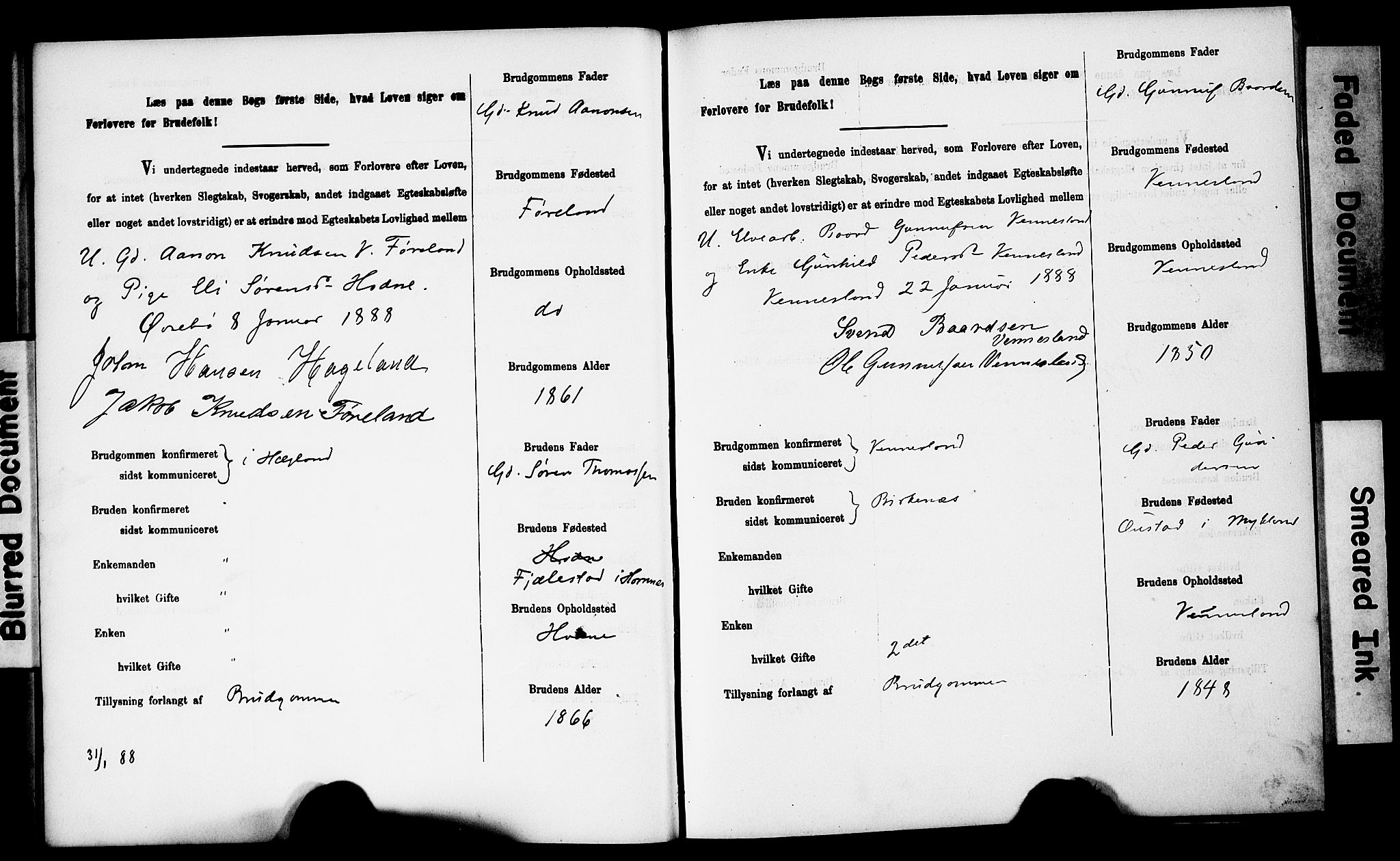 Vennesla sokneprestkontor, SAK/1111-0045/J/L0032/0003: Banns register no. II 5 1, 1886-1892, p. 17