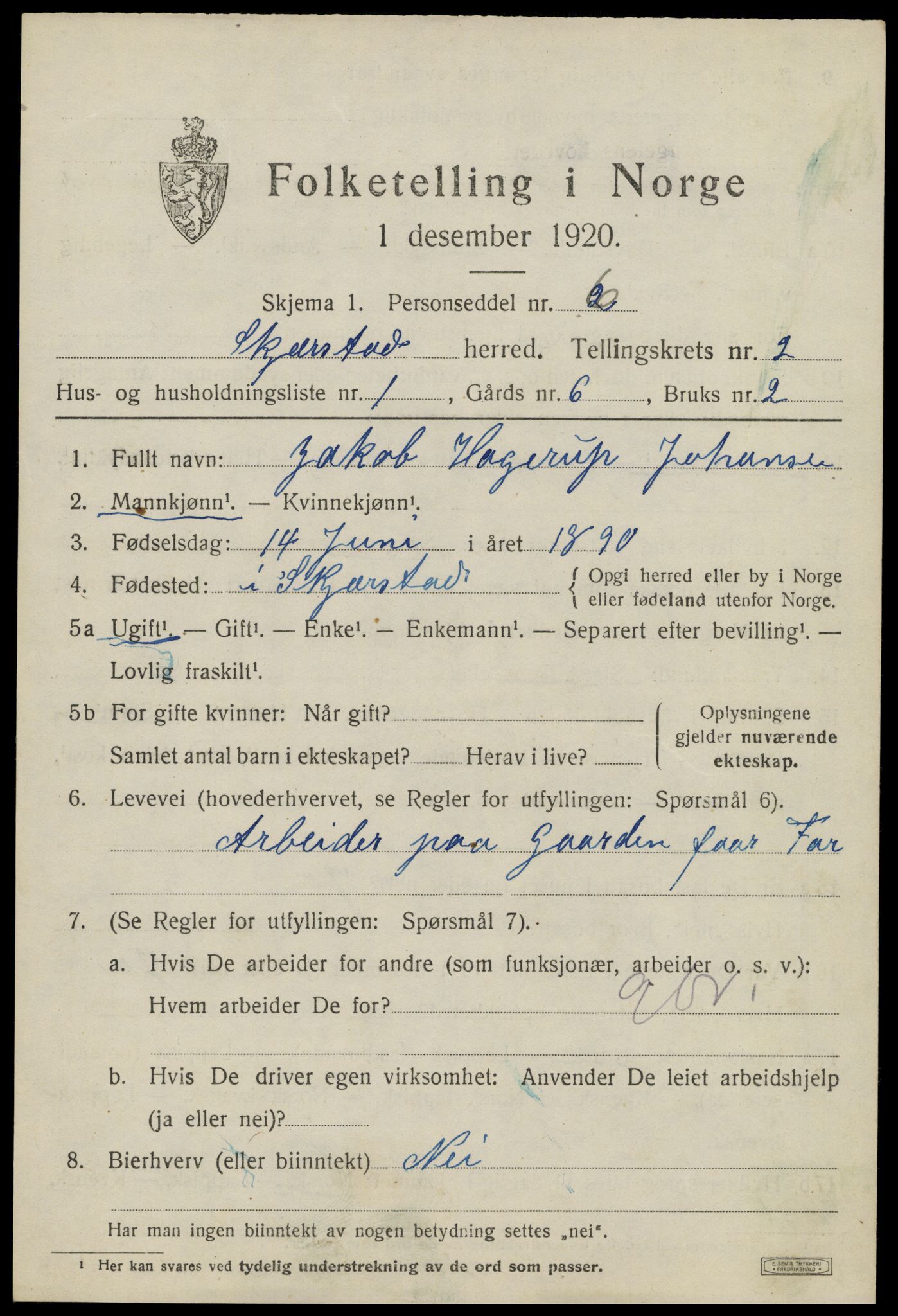 SAT, 1920 census for Skjerstad, 1920, p. 933