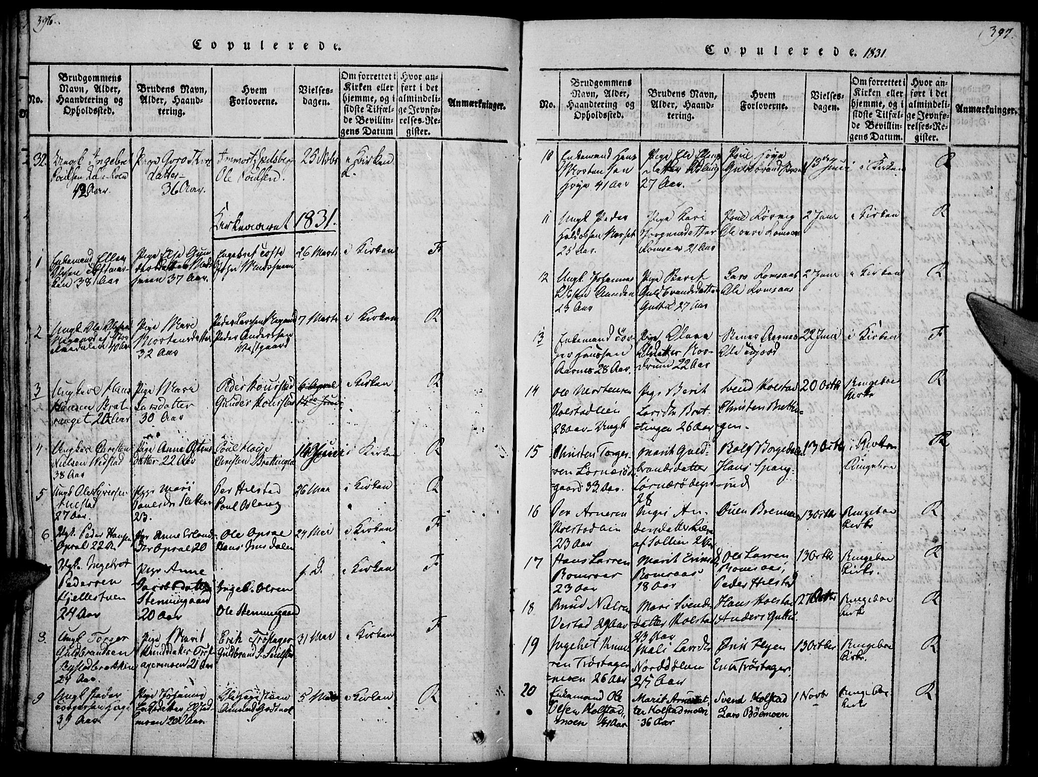 Ringebu prestekontor, SAH/PREST-082/H/Ha/Haa/L0004: Parish register (official) no. 4, 1821-1839, p. 396-397