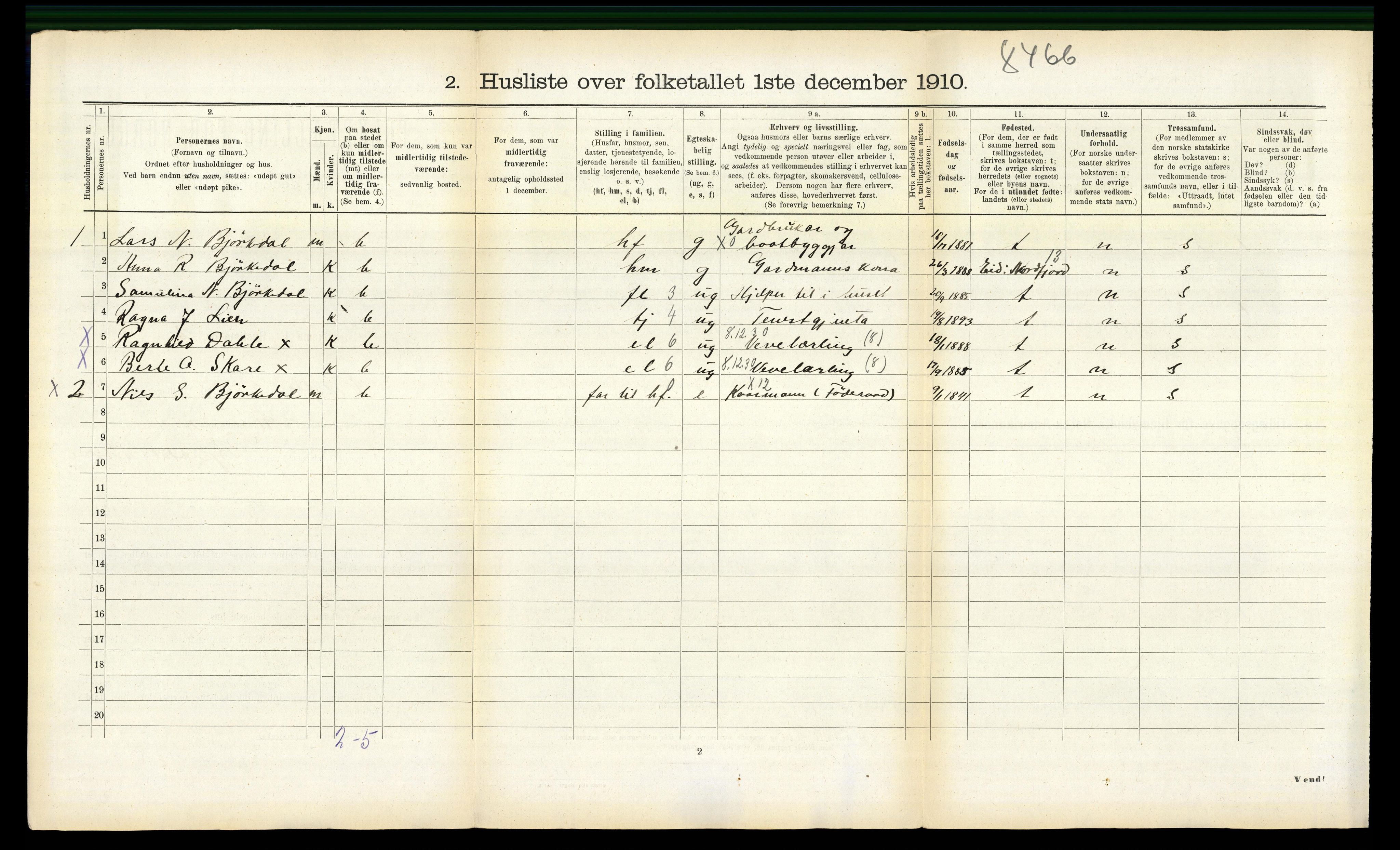 RA, 1910 census for Volda, 1910, p. 1189