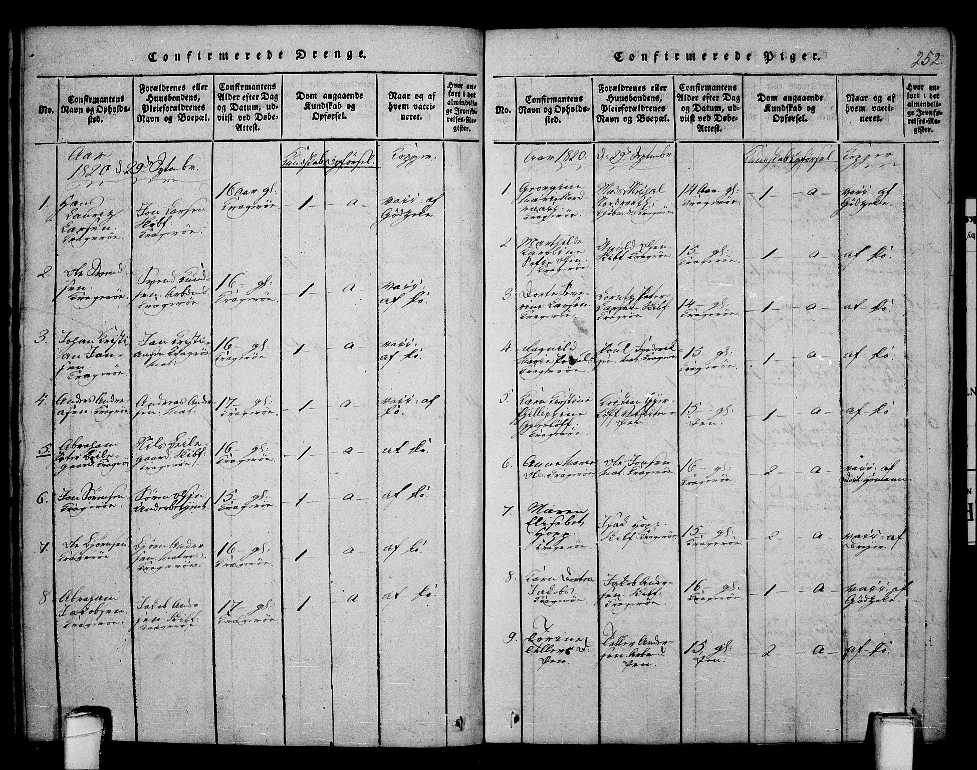 Kragerø kirkebøker, SAKO/A-278/F/Fa/L0004: Parish register (official) no. 4, 1814-1831, p. 252